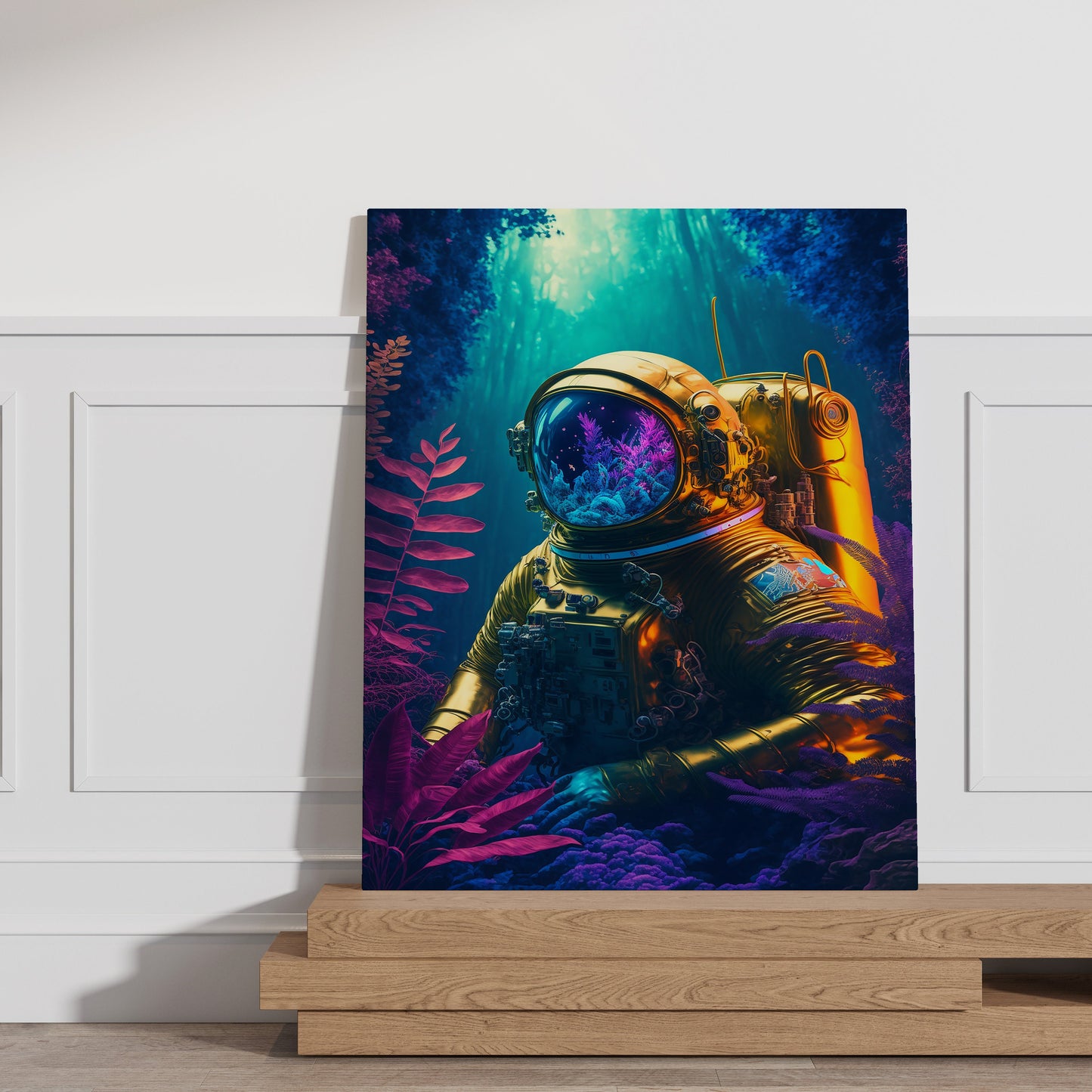a painting of a man in a diving suit