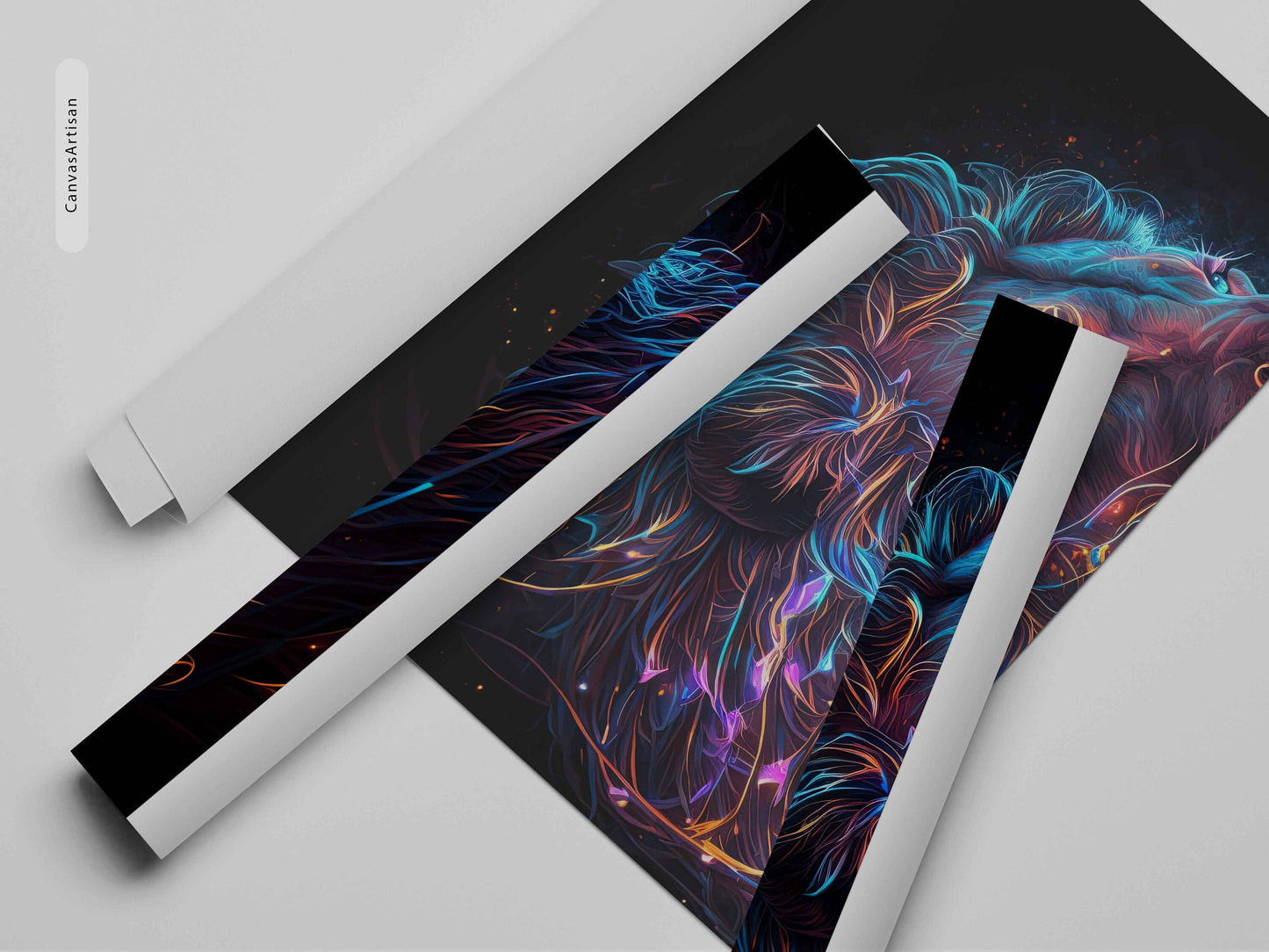 Abstract Neon Light Lion Art Design Glowing Background Canvas, Wall Art Canvas, Canvas Print, Minimalist Home Decor, Modern Art Paintings