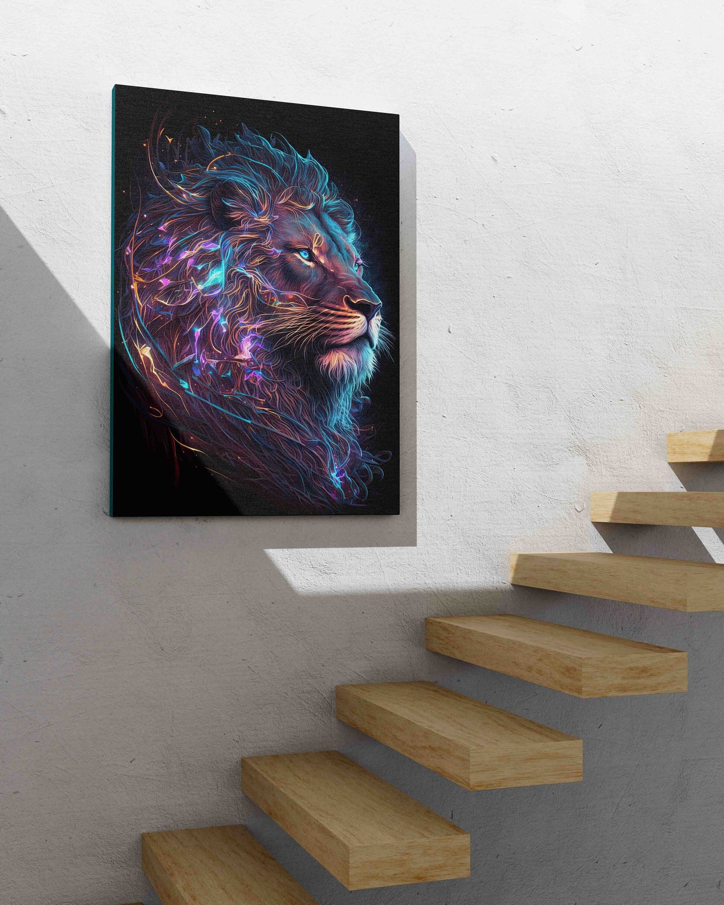 Abstract Neon Light Lion Art Design Glowing Background Canvas, Wall Art Canvas, Canvas Print, Minimalist Home Decor, Modern Art Paintings