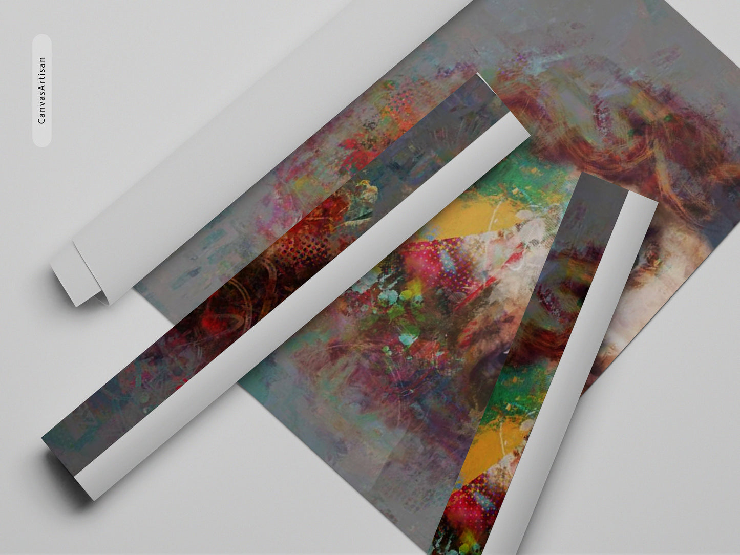 three pieces of paper with a painting on them