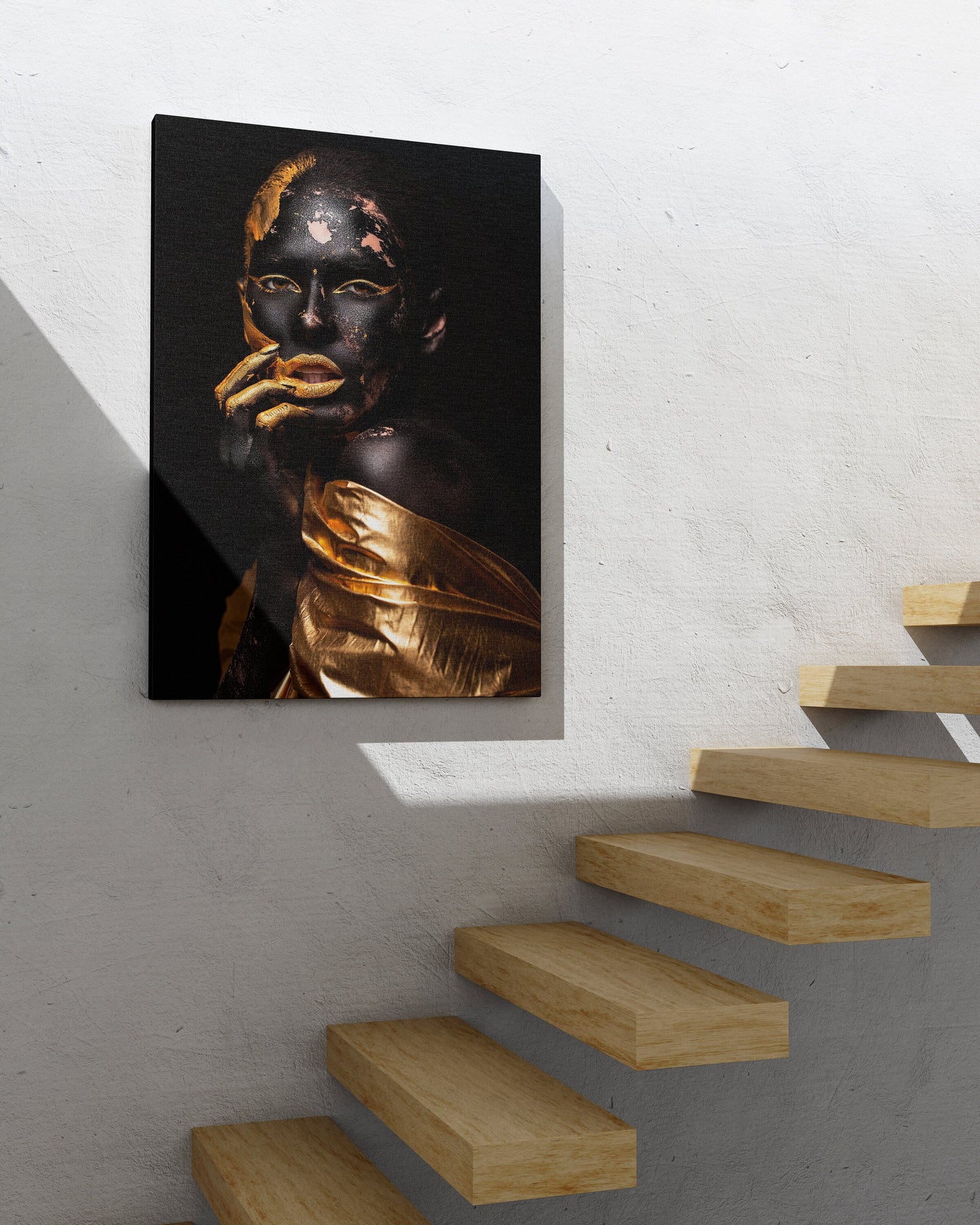 Afro Woman With Golden Makeup Canvas, African Wall Art, Canvas Print,Minimalist Home Decor, Modern Art Paintings,People Portraits