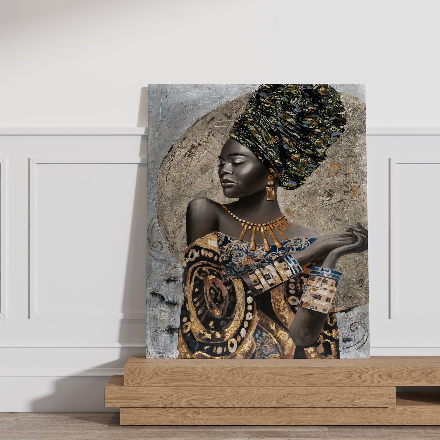 a painting of a woman with a necklace on