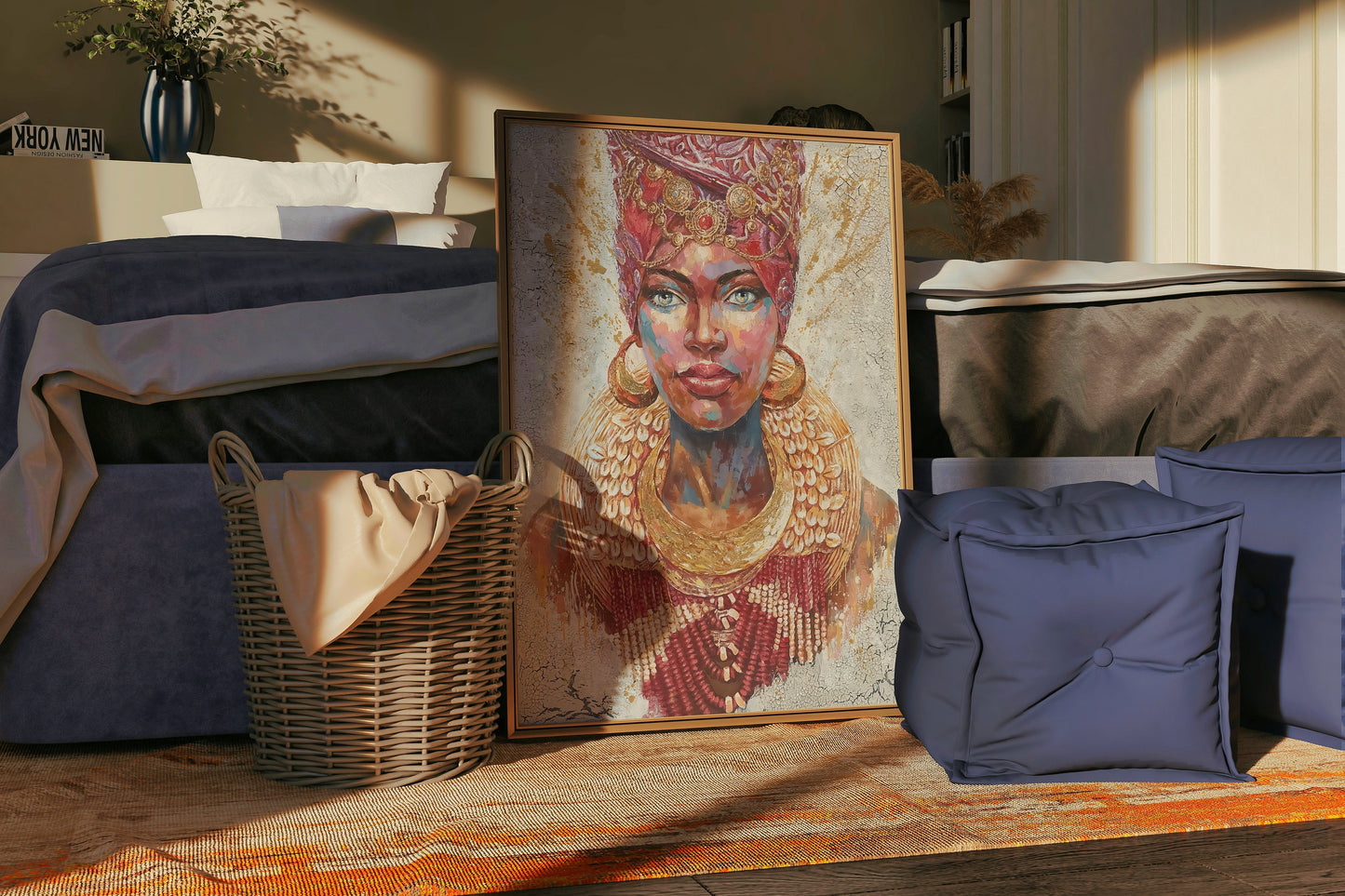 Afro Woman with Gold Accessories Canvas, African Wall Art, Canvas Print,Minimalist Home Decor, Modern Art Paintings,People Portraits