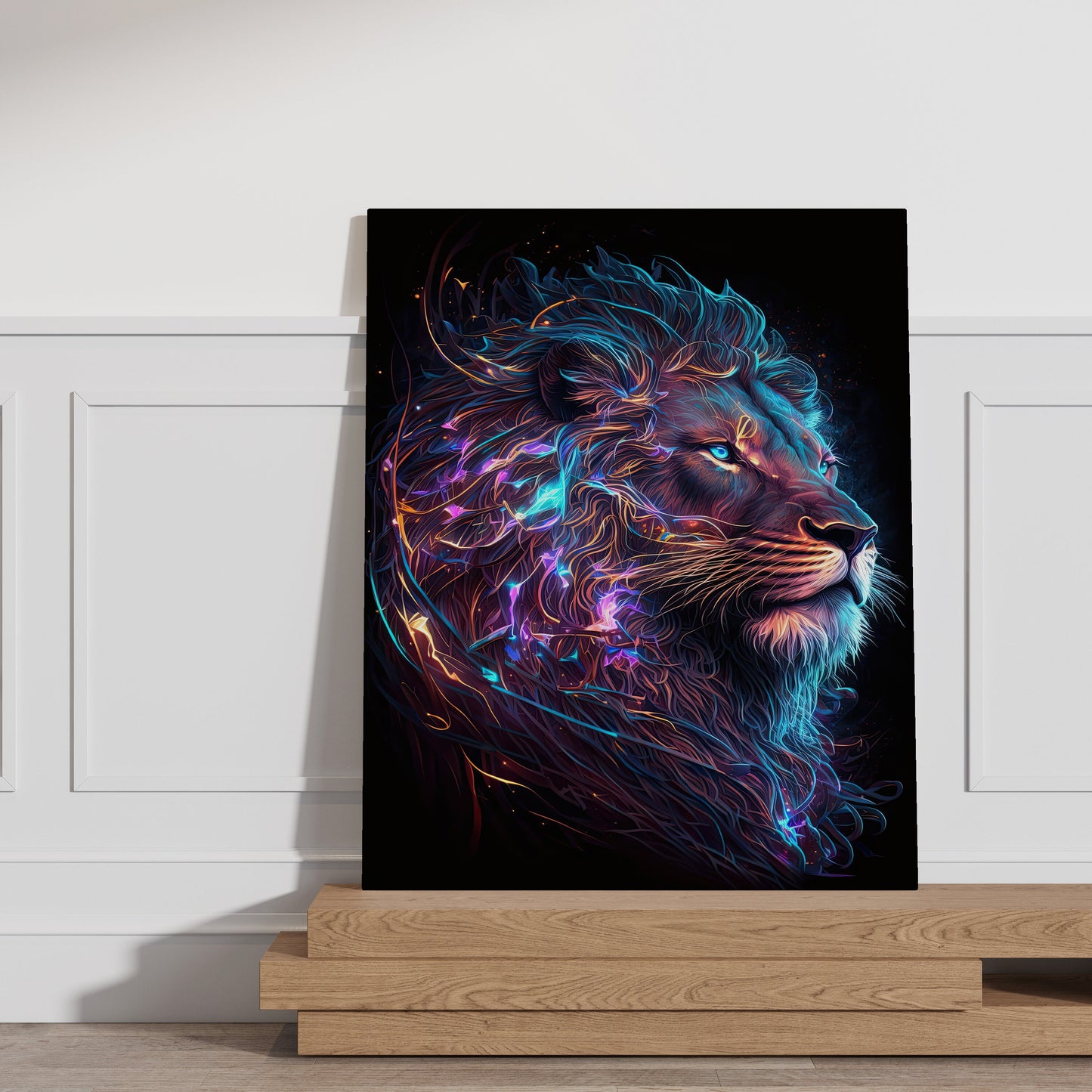 Abstract Neon Light Lion Art Design Glowing Background Canvas, Wall Art Canvas, Canvas Print, Minimalist Home Decor, Modern Art Paintings