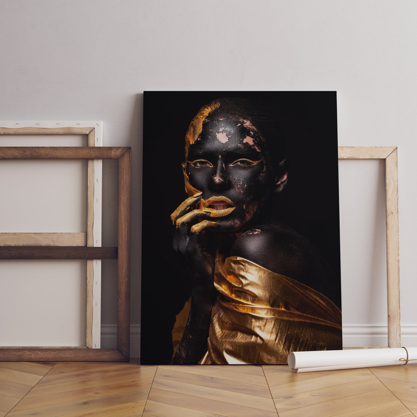 Afro Woman With Golden Makeup Canvas, African Wall Art, Canvas Print,Minimalist Home Decor, Modern Art Paintings,People Portraits