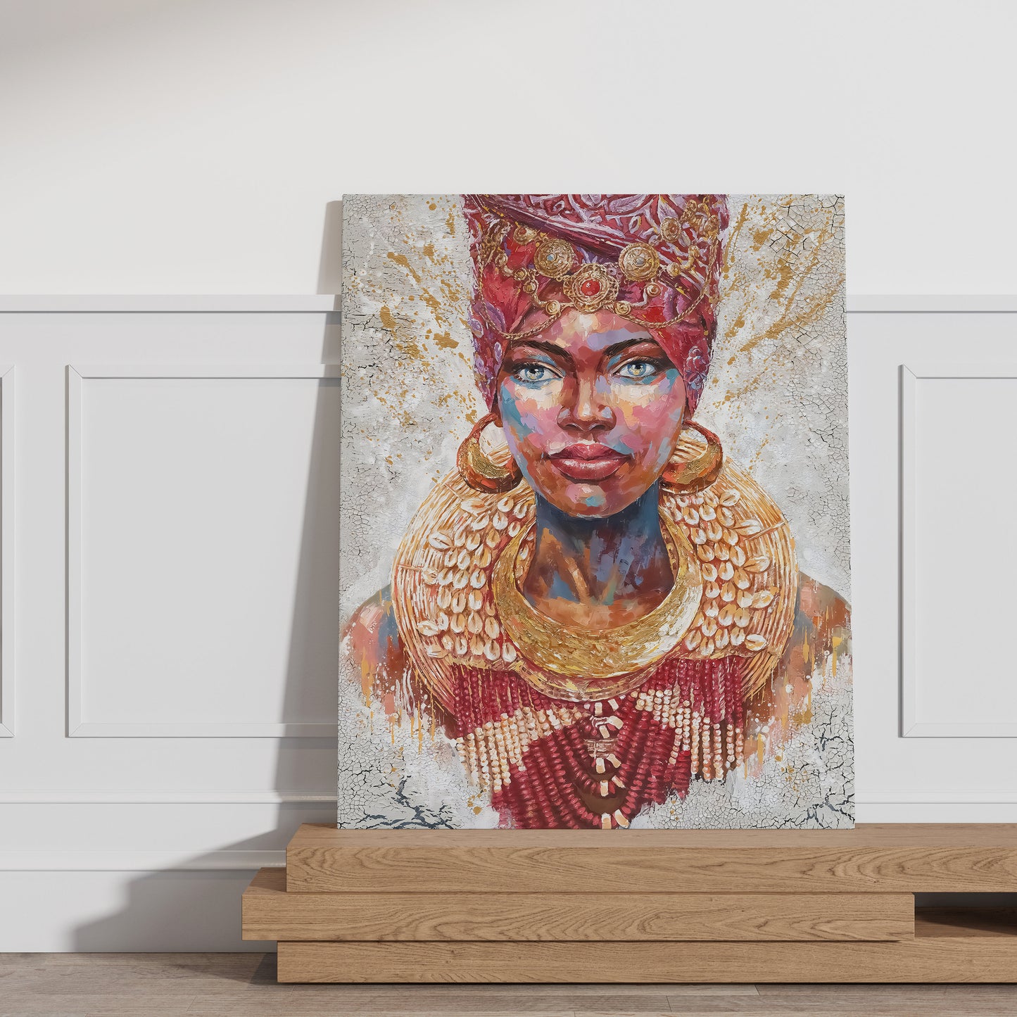 Afro Woman with Gold Accessories Canvas, African Wall Art, Canvas Print,Minimalist Home Decor, Modern Art Paintings,People Portraits