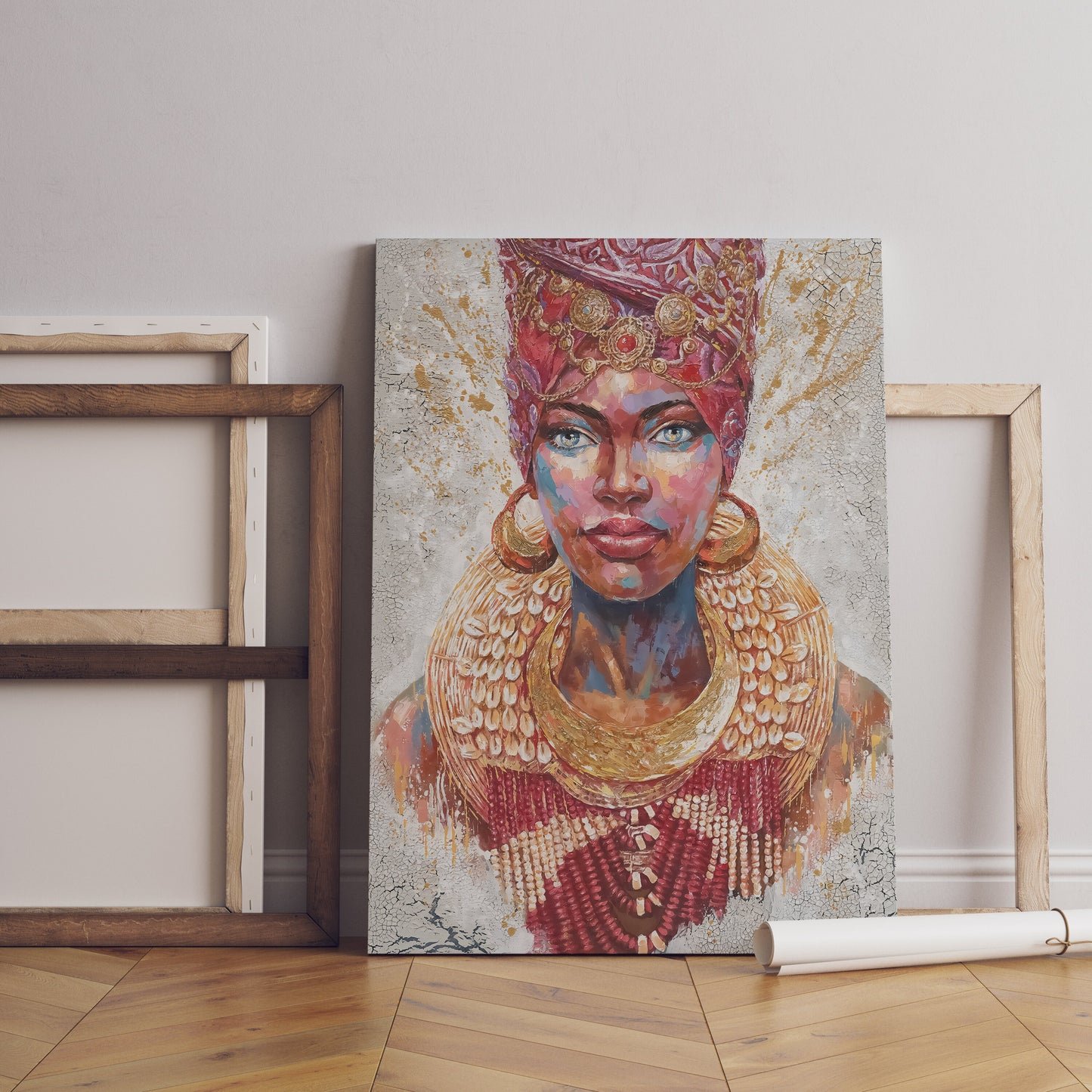 a painting of a woman wearing a gold headdress