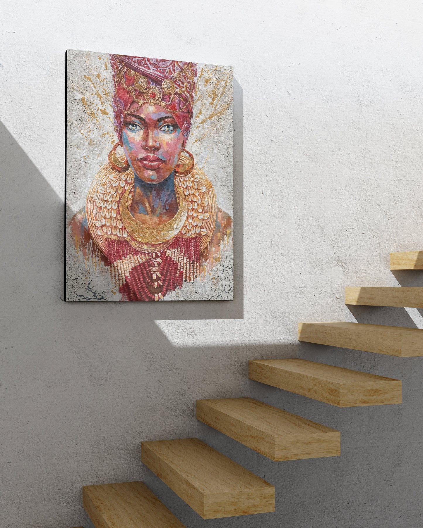 Afro Woman with Gold Accessories Canvas, African Wall Art, Canvas Print,Minimalist Home Decor, Modern Art Paintings,People Portraits