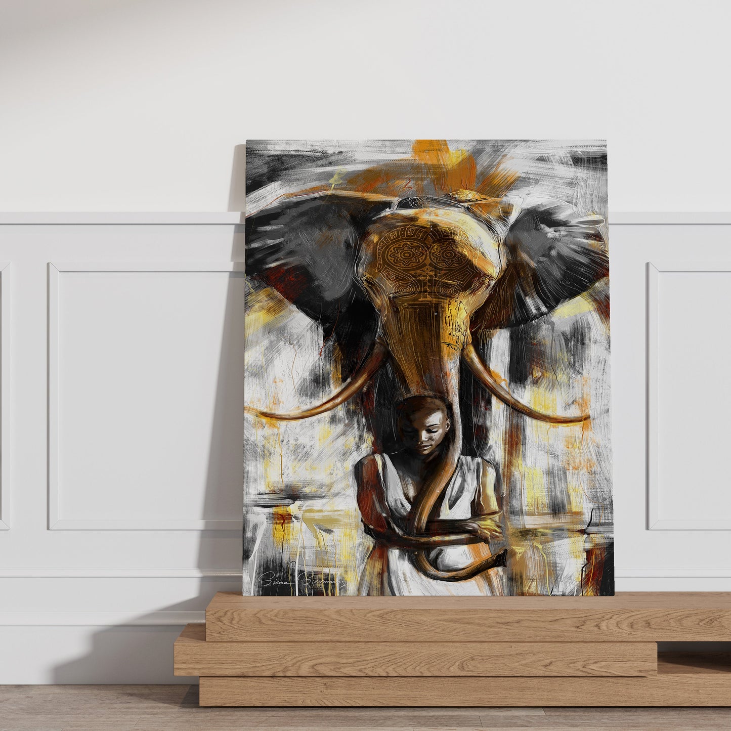 African Woman and Elephant Canvas, Black Woman, Animal Canvas, Black Art Canvas Print, Minimalist Home Decor, Modern Art Paintings