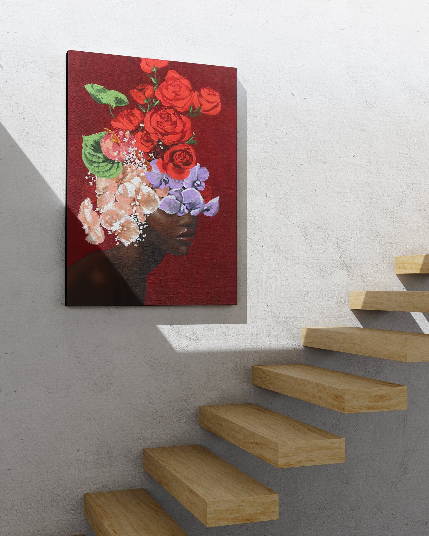 African Woman Covered With Flowers Canvas, Flower Head Woman, Colorful Flowers, African Woman