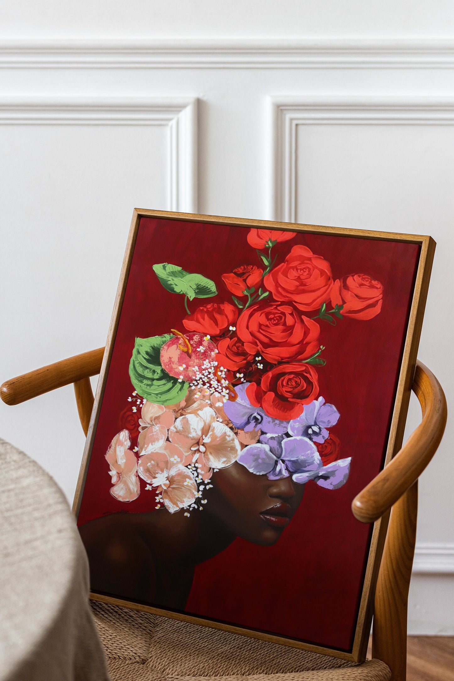 African Woman Covered With Flowers Canvas, Flower Head Woman, Colorful Flowers, African Woman