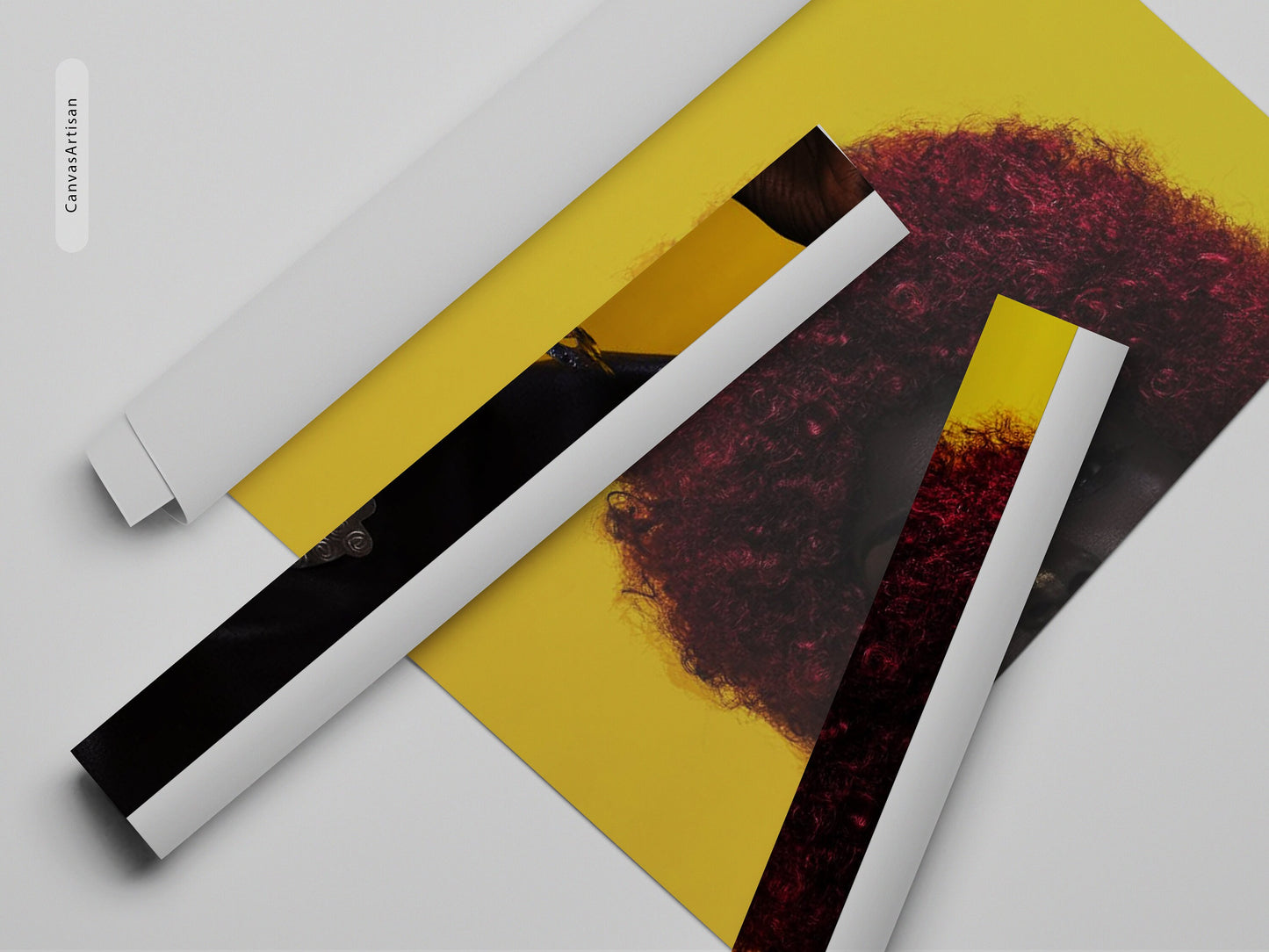African Woman with Red Hair on Yellow Background Canvas, African Woman Wall Art Canvas, Big Earring, Canvas Print, Minimalist Home Decor