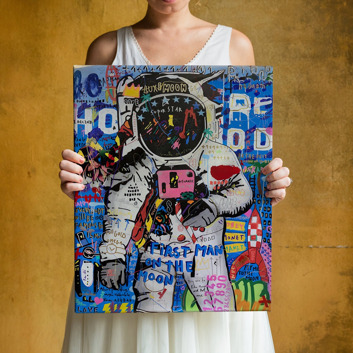 Astronaut Canvas, Banksy Astronaut Poster, Graffiti Canvas, Moon, Minimalist Home Decor, Modern Art Paintings