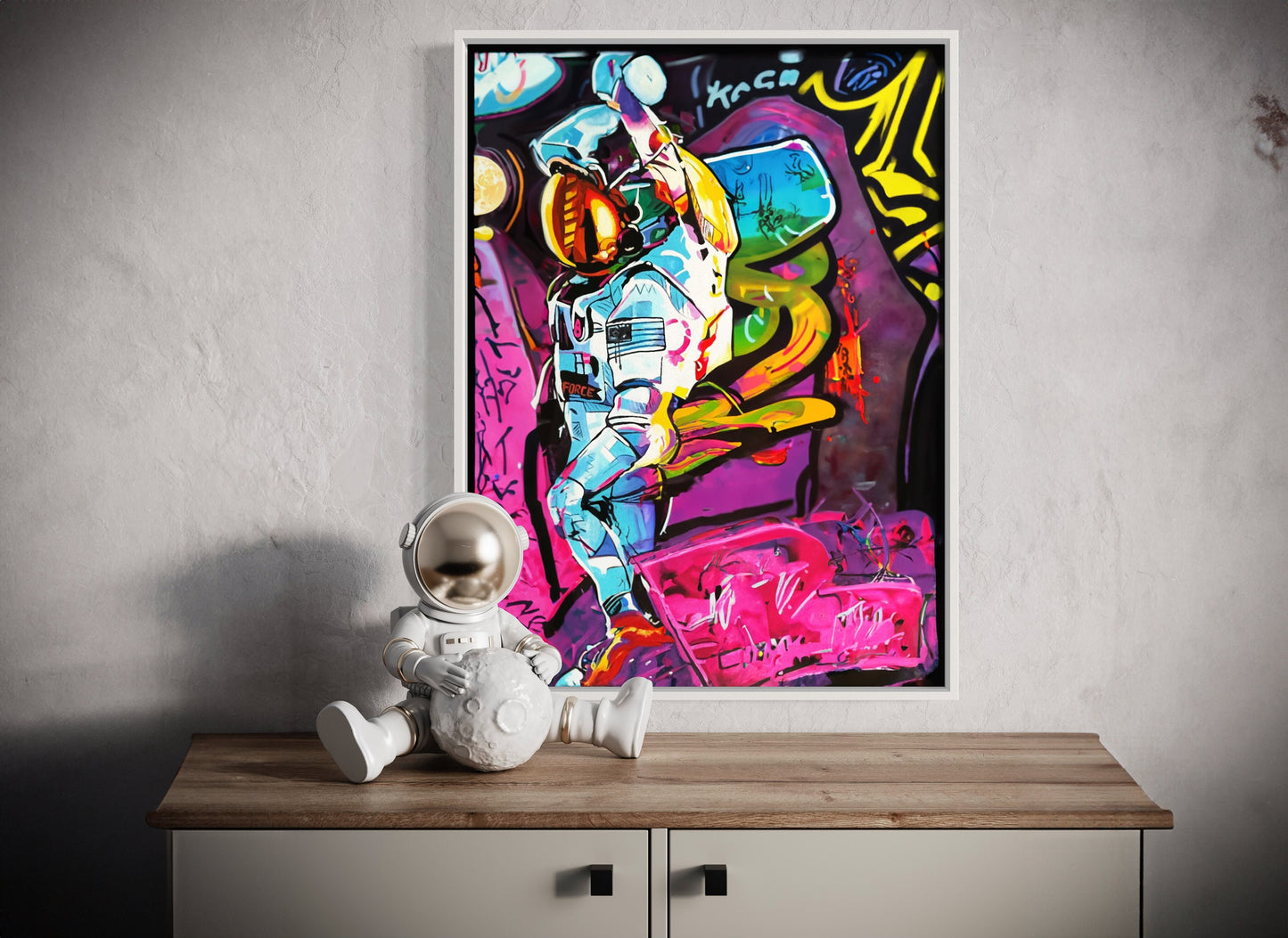 Astronaut Banksy Canvas, Astronaut Graffiti Canvas, Moon Wall Art Canvas,Minimalist Home Decor,Artistic Wonders,Modern Art Paintings