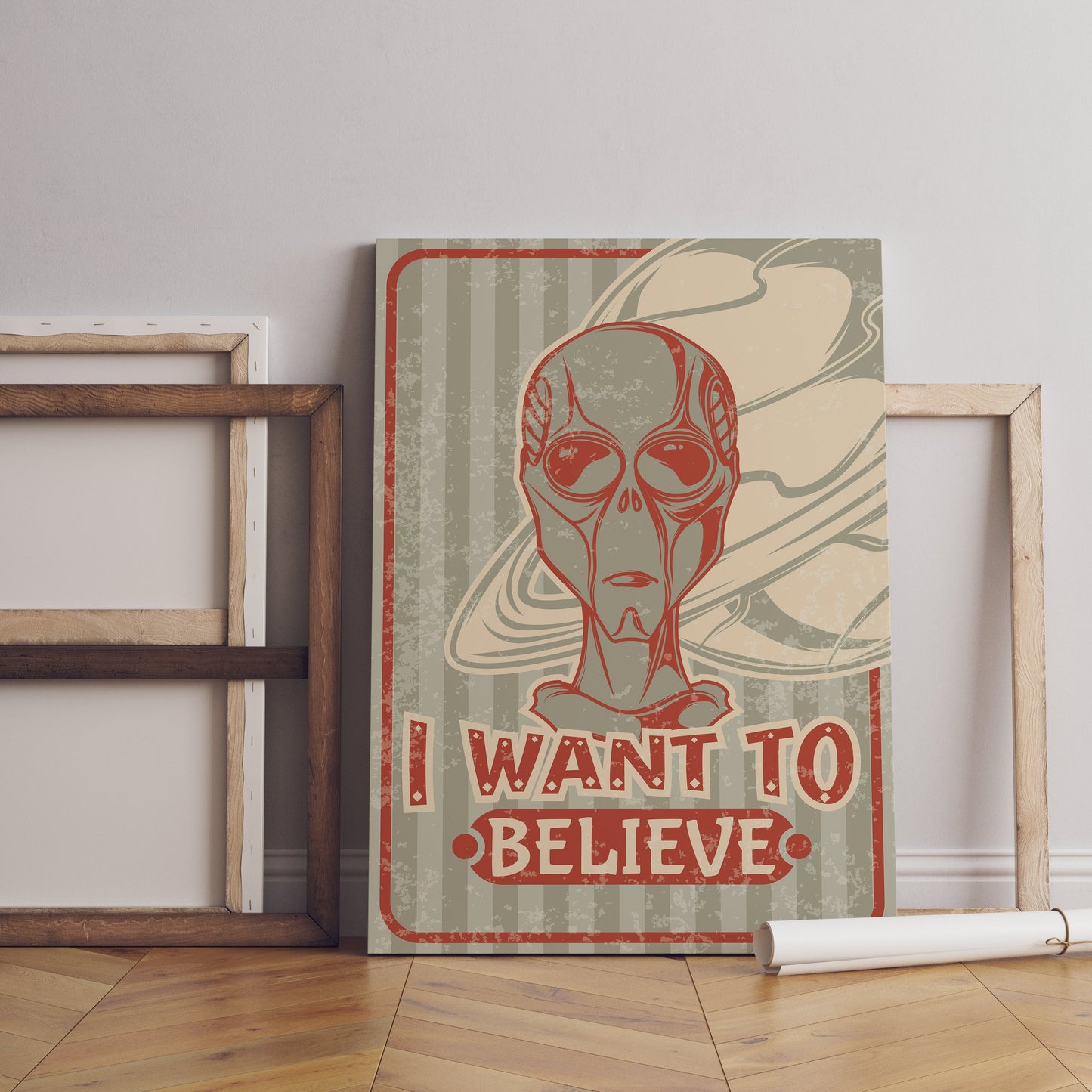 Alien Canvas, Retrı Alien Poster, I Want to Believe Canvas, Minimalist Home Decor, Modern Art Paintings