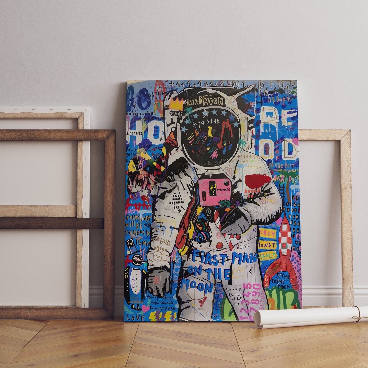 Astronaut Canvas, Banksy Astronaut Poster, Graffiti Canvas, Moon, Minimalist Home Decor, Modern Art Paintings