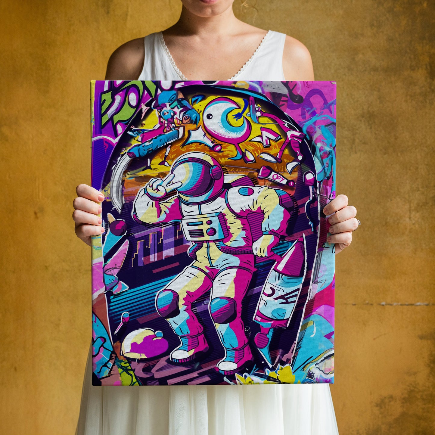 Astronaut Banksy Canvas, Astronaut Graffiti Canvas, Moon Wall Art Canvas,Minimalist Home Decor,Artistic Wonders,Modern Art Paintings