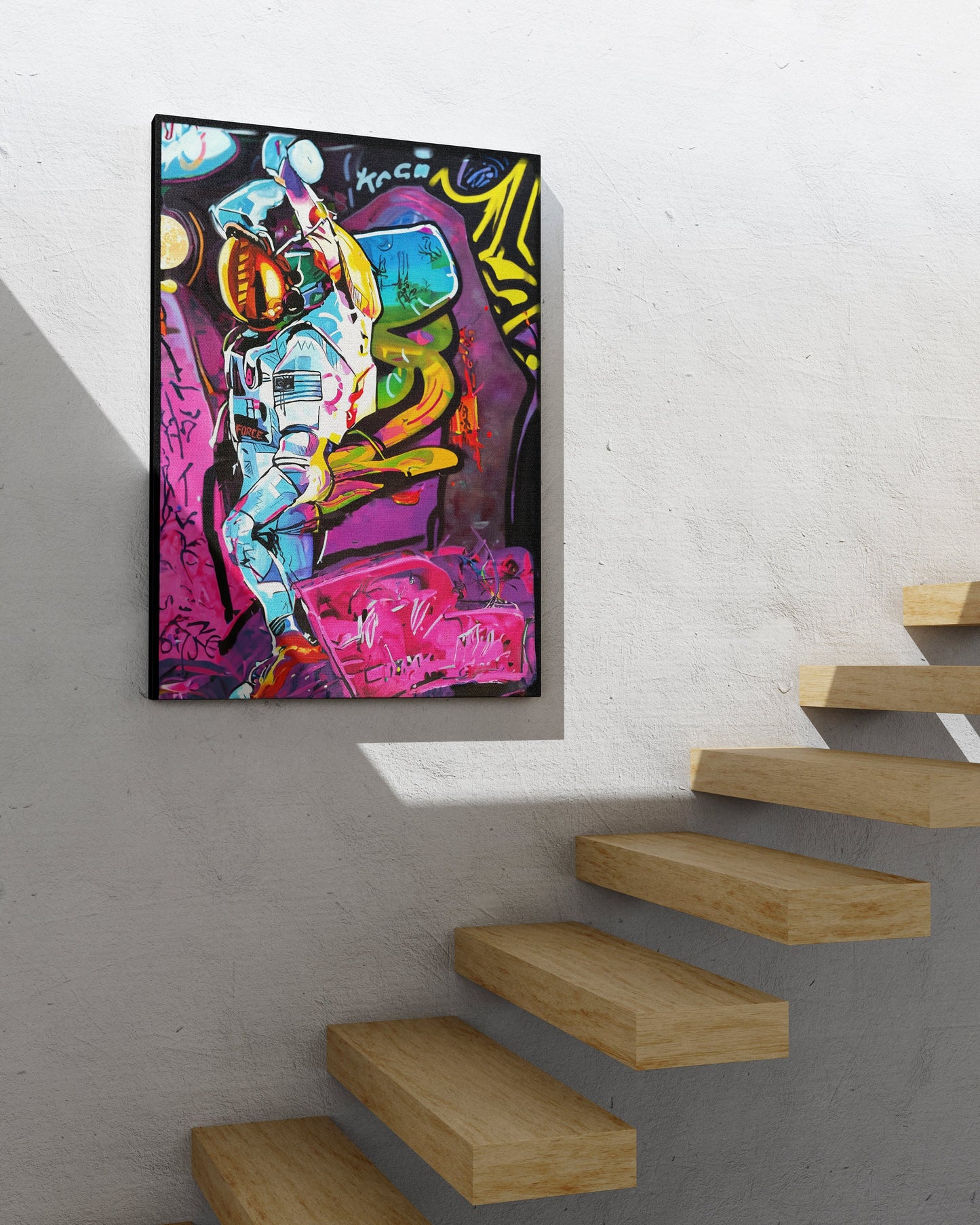 Astronaut Banksy Canvas, Astronaut Graffiti Canvas, Moon Wall Art Canvas,Minimalist Home Decor,Artistic Wonders,Modern Art Paintings