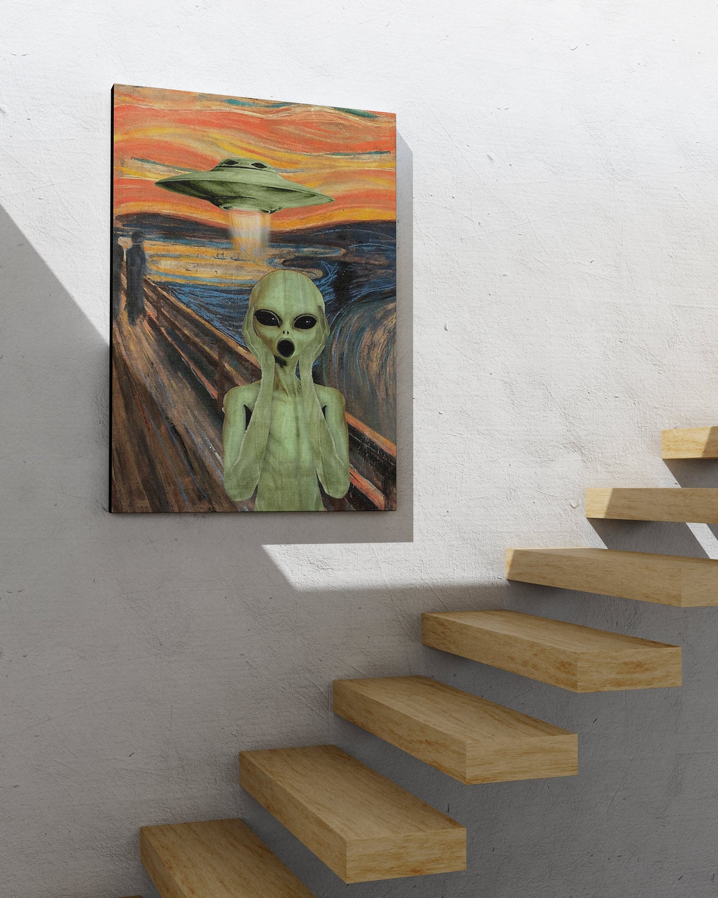 Alien Canvas, UFO Wall Art Poster, Outer Space Wall Decor, Alien Screaming Poster, Green Alien, UFO Abduction Art, Sci-fi Home Decoration