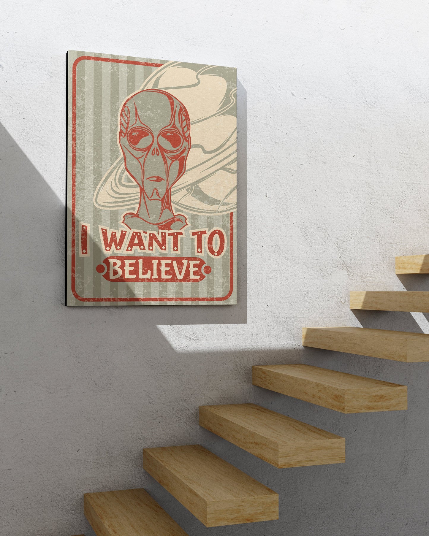 Alien Canvas, Retrı Alien Poster, I Want to Believe Canvas, Minimalist Home Decor, Modern Art Paintings
