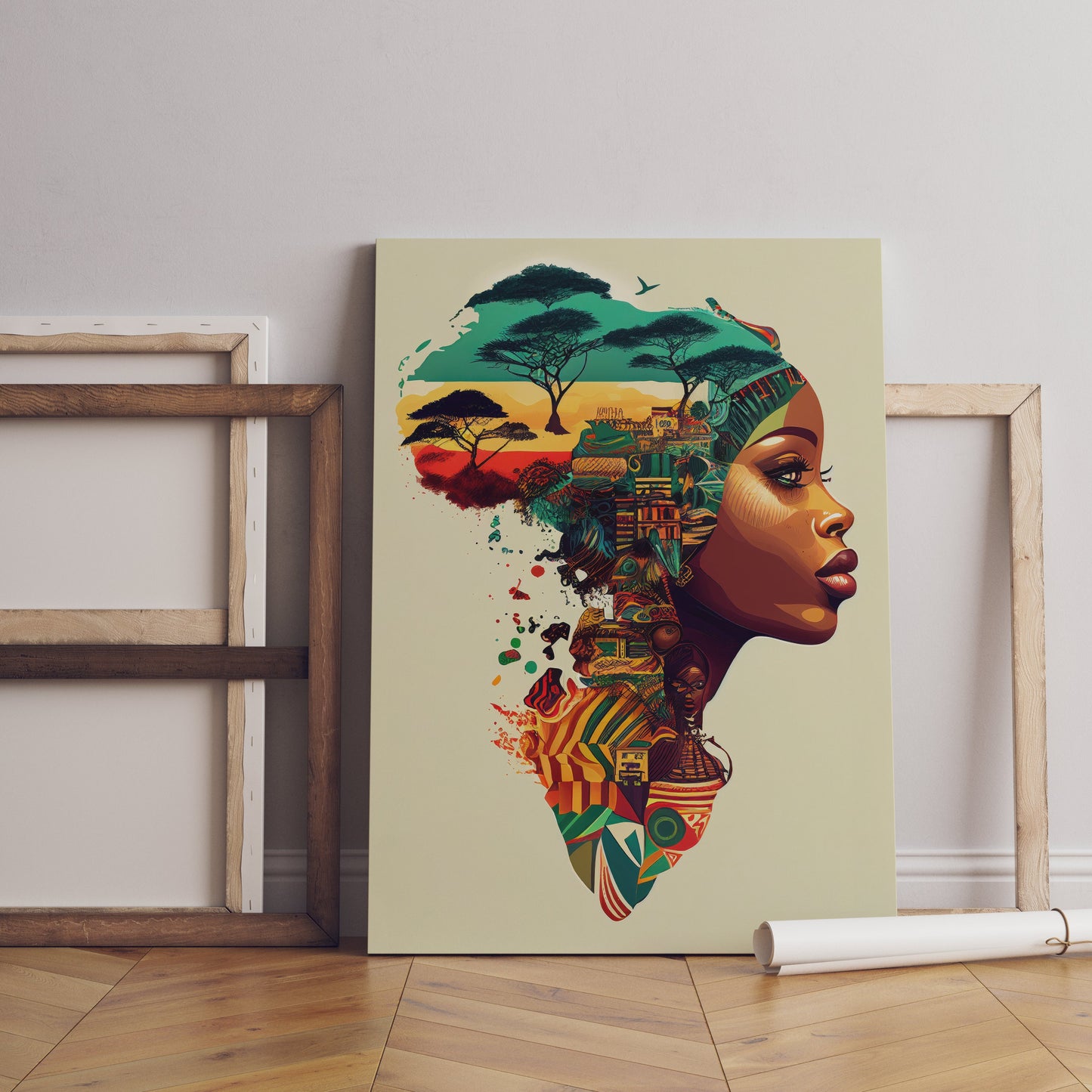 a painting of a woman with a tree on her head