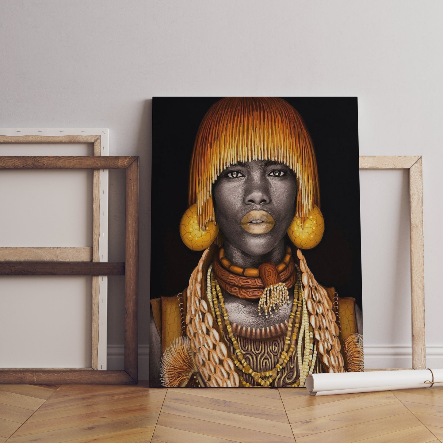 African Woman Canvas, With Gold Makeup and Accessories, African Canvas, Woman Canvas Print, Ethnic Artwork, African American Art