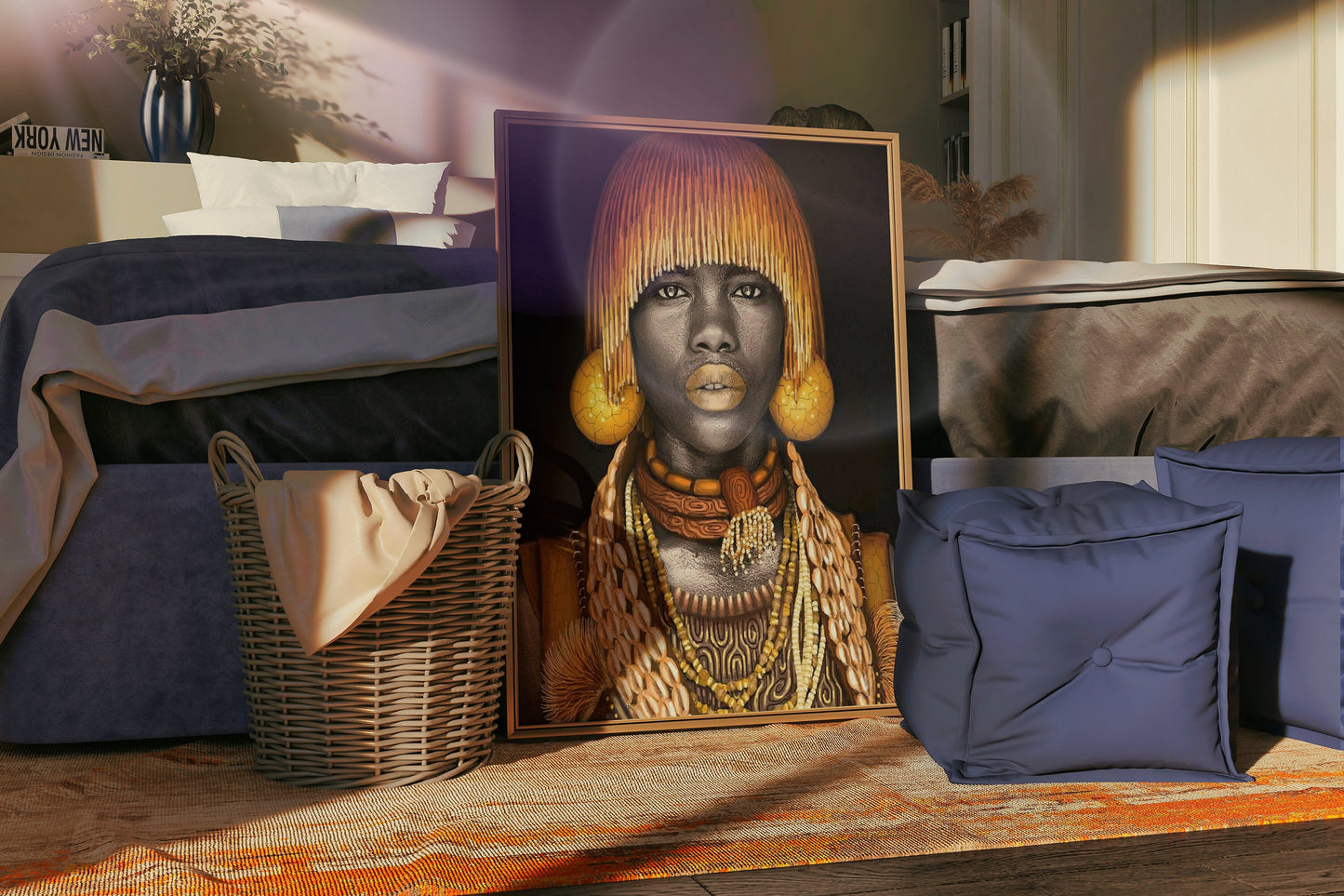 African Woman Canvas, With Gold Makeup and Accessories, African Canvas, Woman Canvas Print, Ethnic Artwork, African American Art