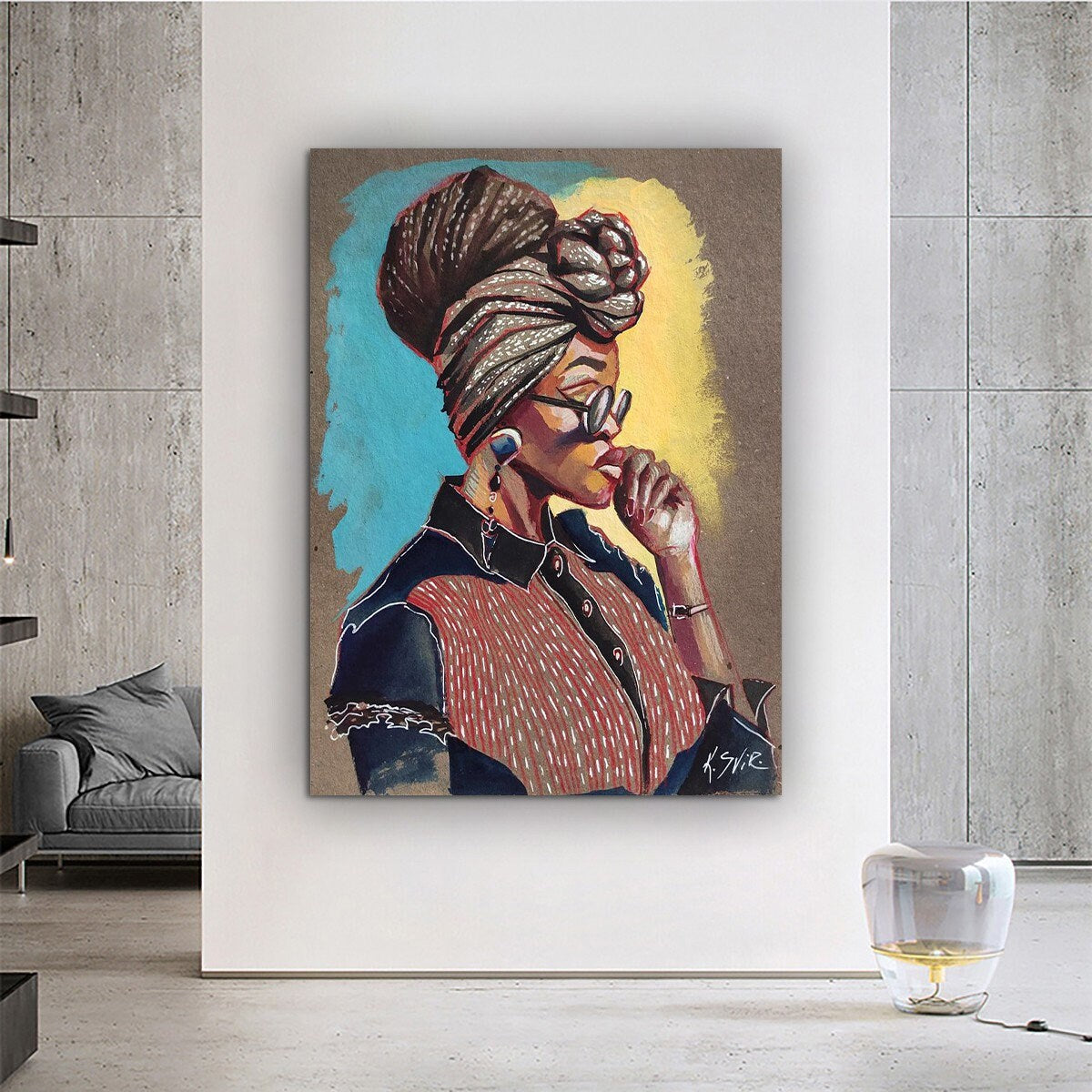 African Woman Wall Art, Woman with Back Turned Hair, African Woman Canvas Print, Black Woman Canvas, African Canvas, Afrikan Beauty