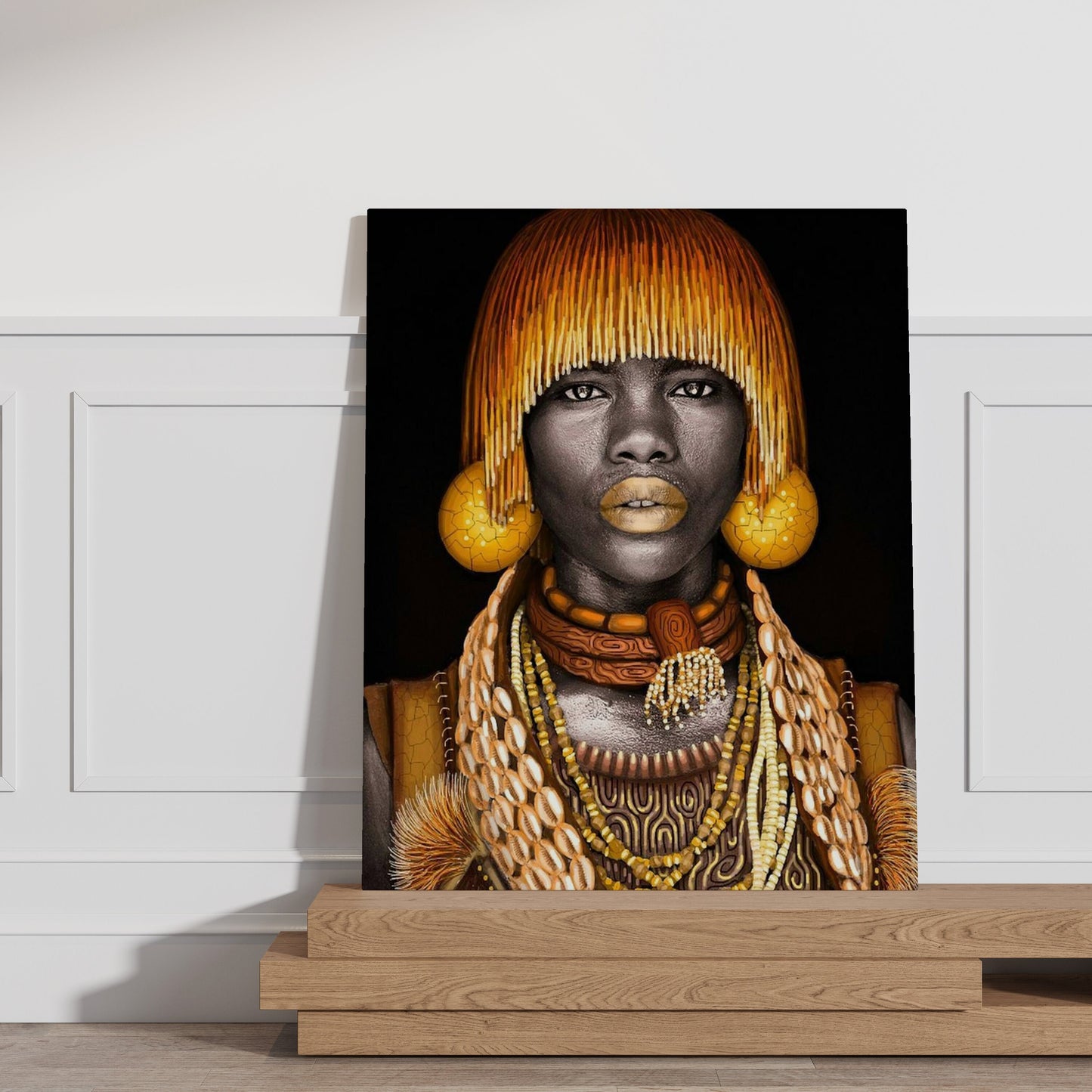 African Woman Canvas, With Gold Makeup and Accessories, African Canvas, Woman Canvas Print, Ethnic Artwork, African American Art