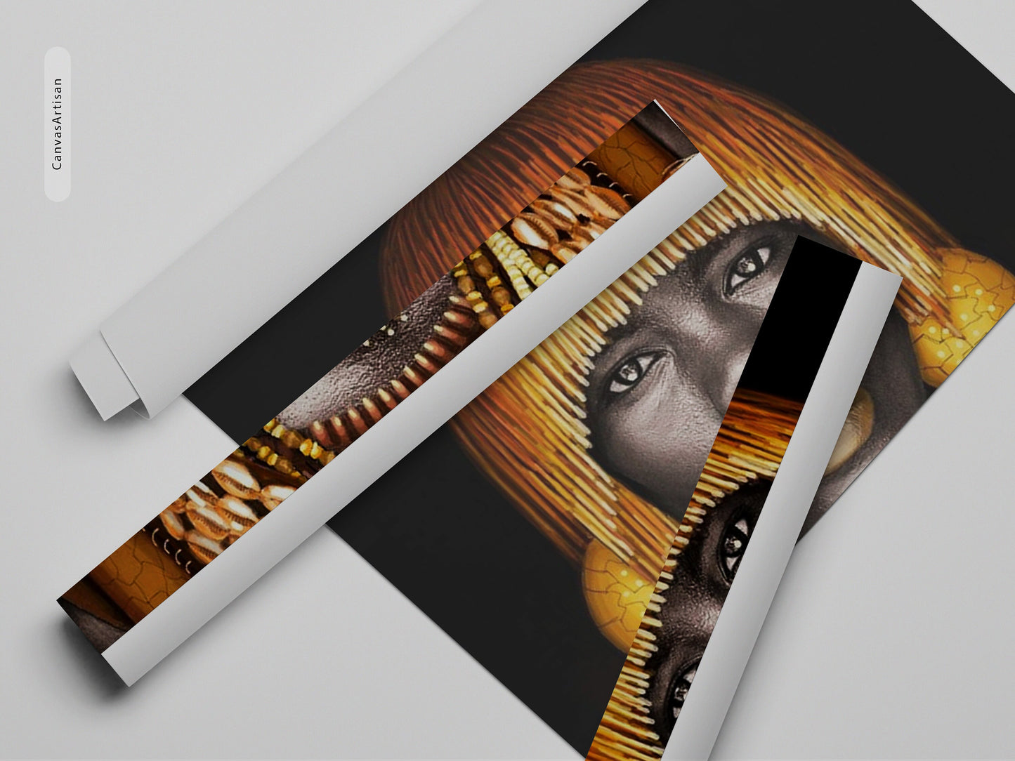 African Woman Canvas, With Gold Makeup and Accessories, African Canvas, Woman Canvas Print, Ethnic Artwork, African American Art