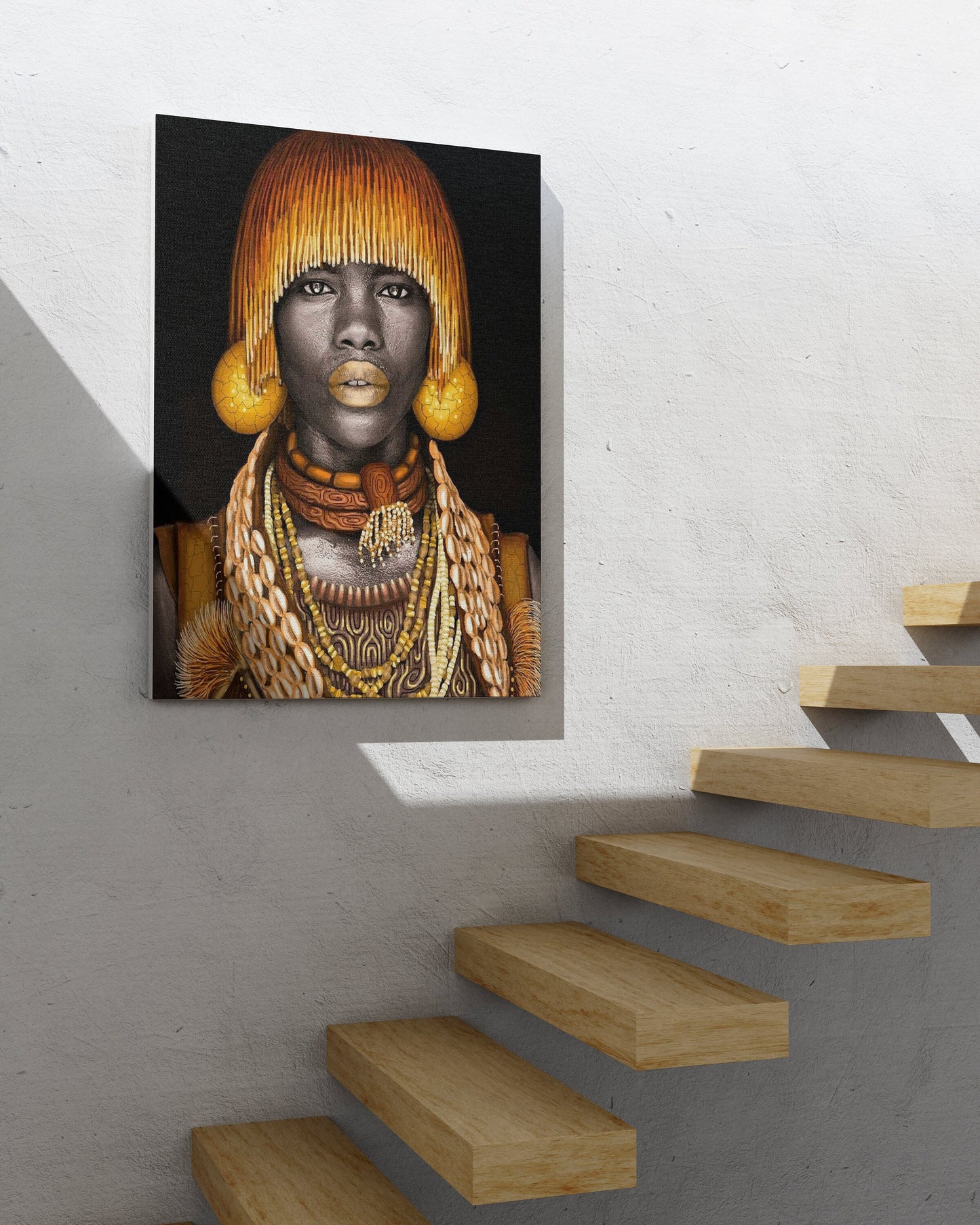 African Woman Canvas, With Gold Makeup and Accessories, African Canvas, Woman Canvas Print, Ethnic Artwork, African American Art