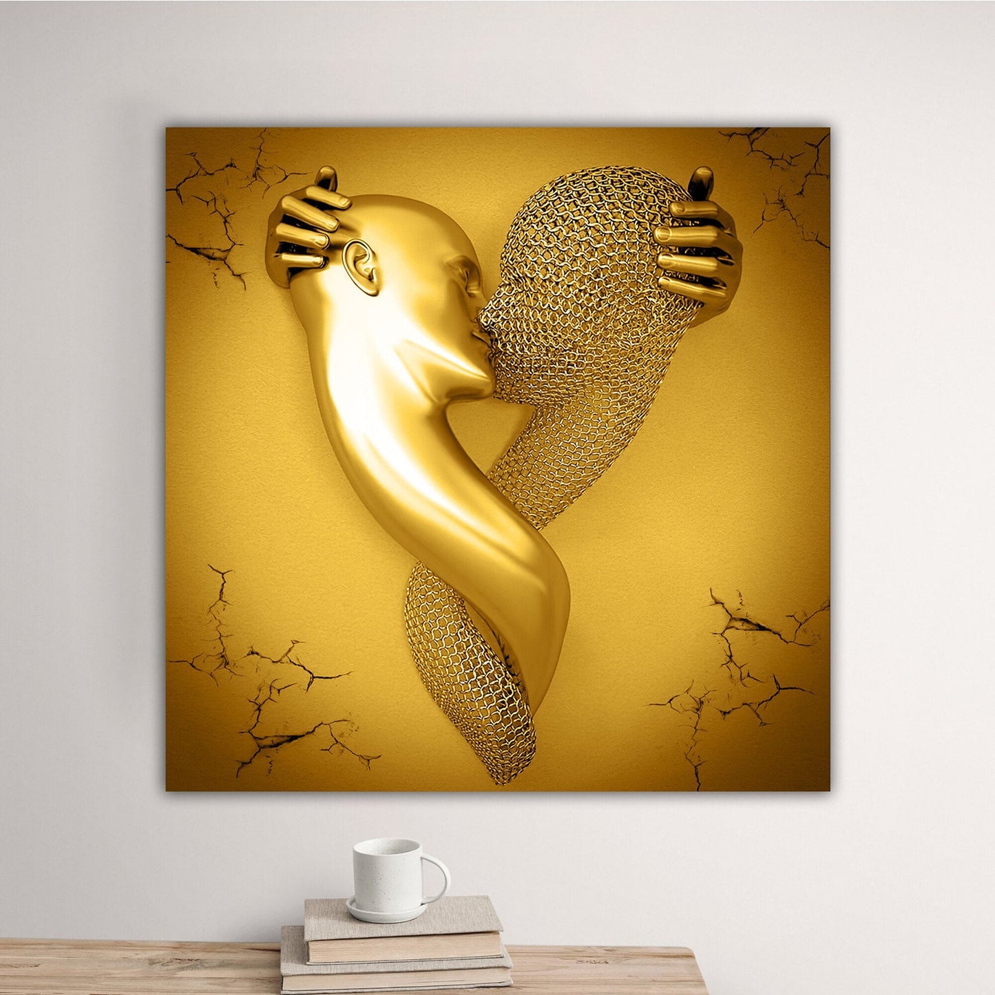 Abstract Romantic Couple Wall Poster, Kissing Couple Canvas Painting, Couple In Love Wall Decoration, Love Art, Romantic Gold Wall Print