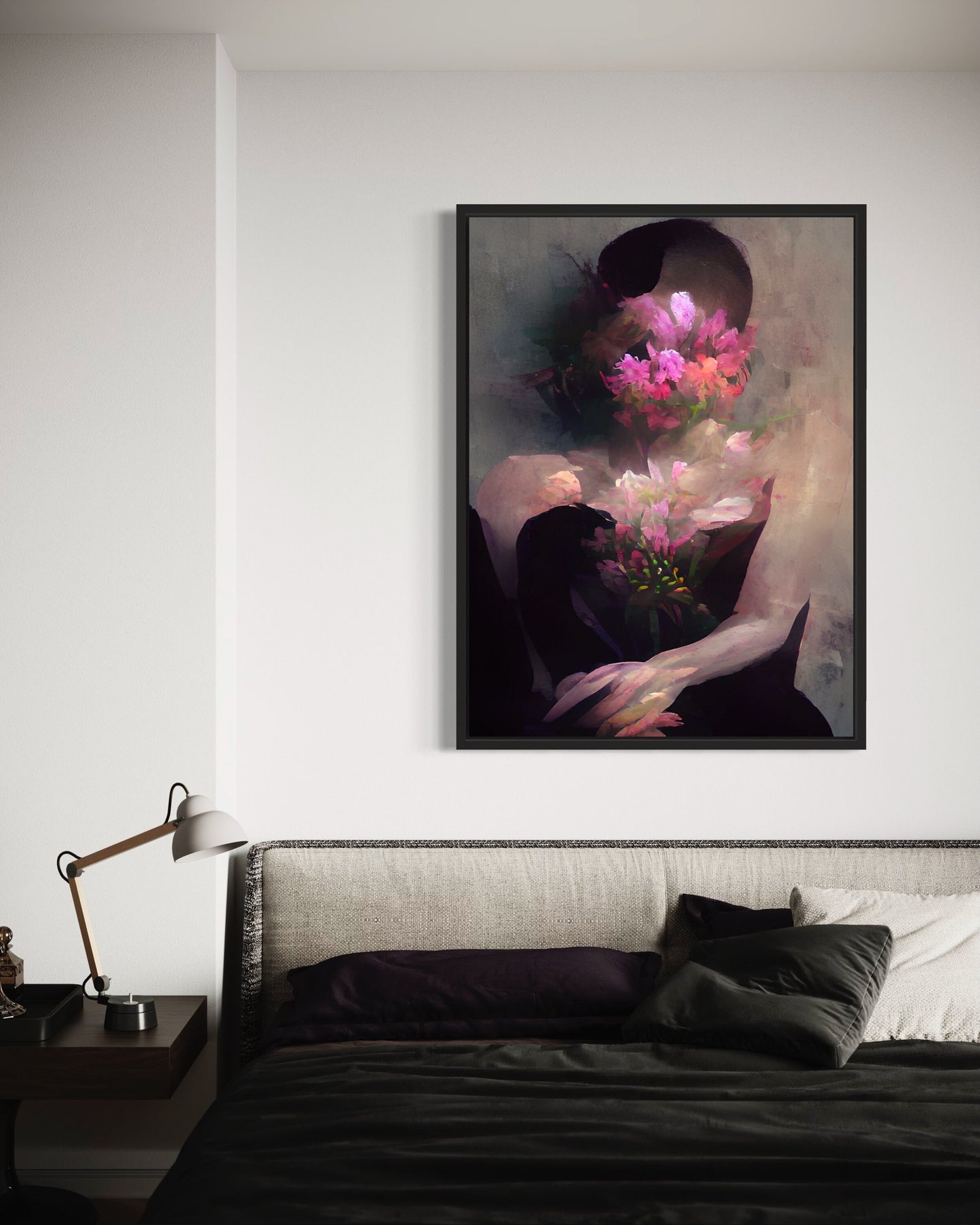 Abstract Woman Portrait, Woman Wall Art, Woman Canvas, Flower Wall Art, Pink Flowers Print,Canvas Painting Print, Abstract Woman Canvas