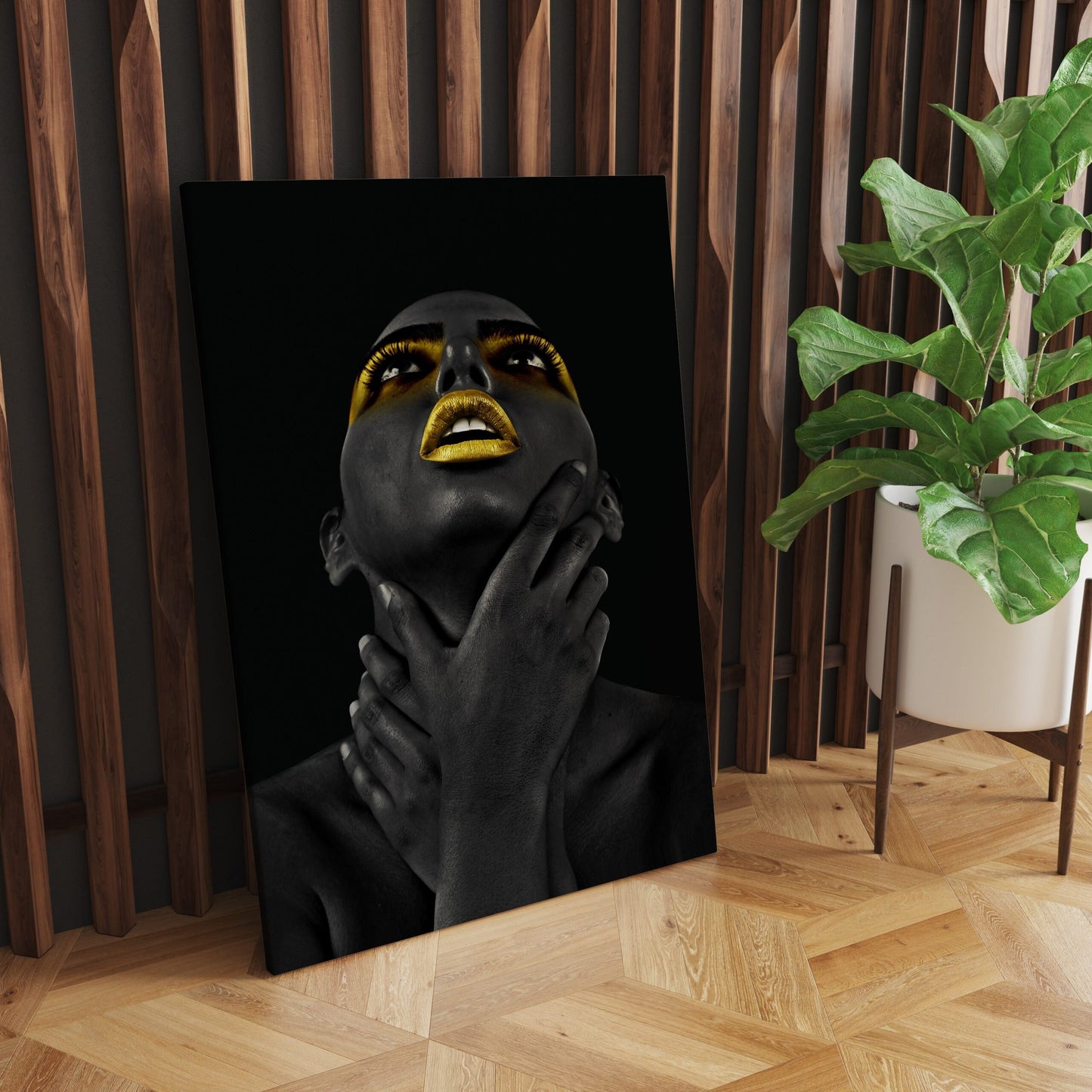 a painting of a woman covering her face with her hands