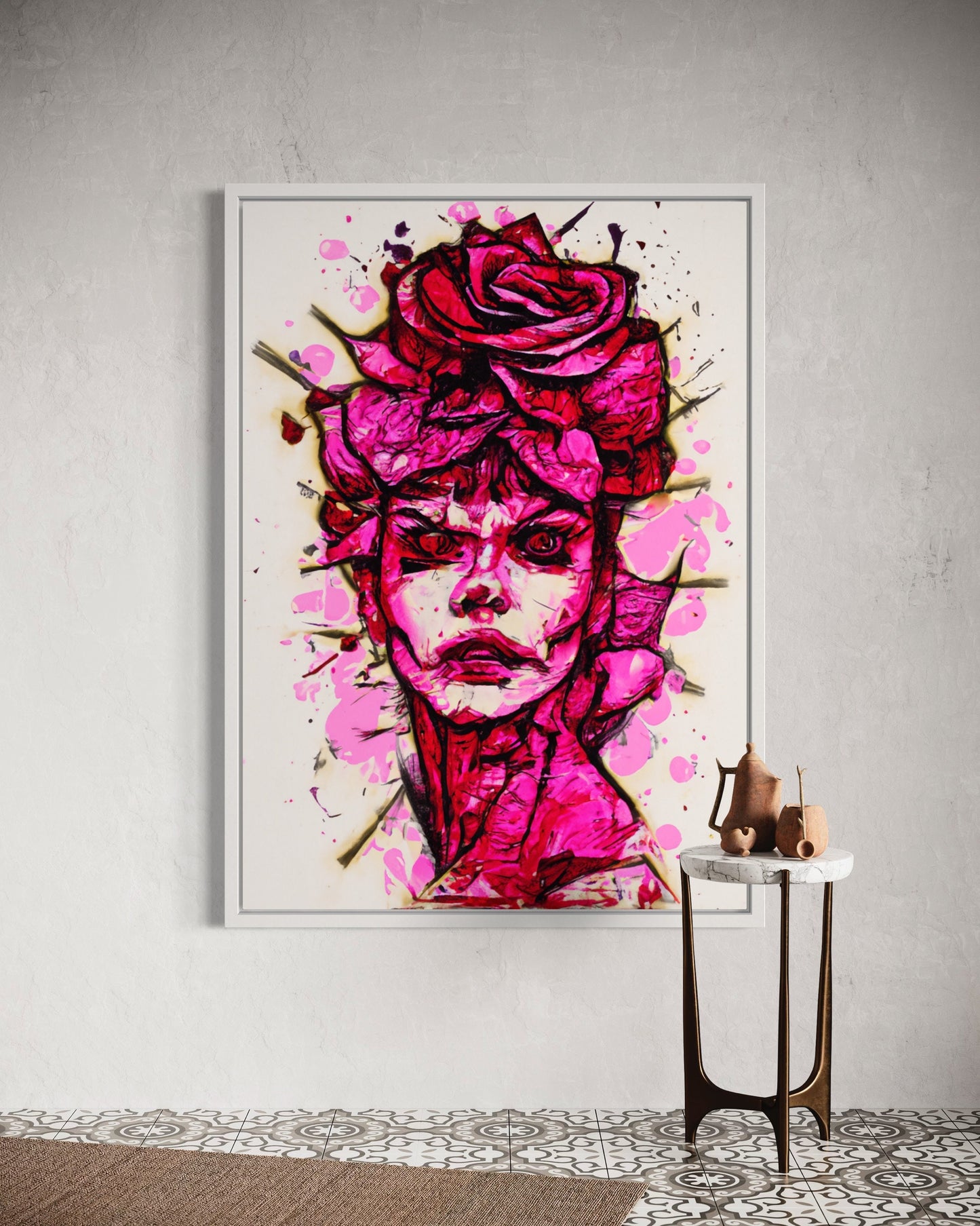 a painting of a woman with a rose in her hair