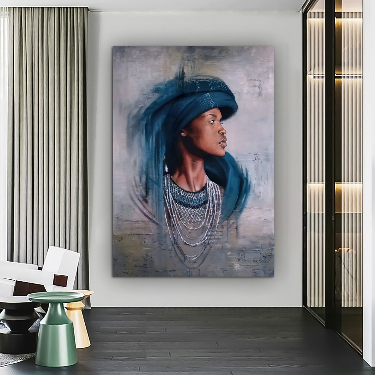 African Woman Canvas Painting, Black Woman Canvas Print, African Woman Painting With Ethnic Woman Art