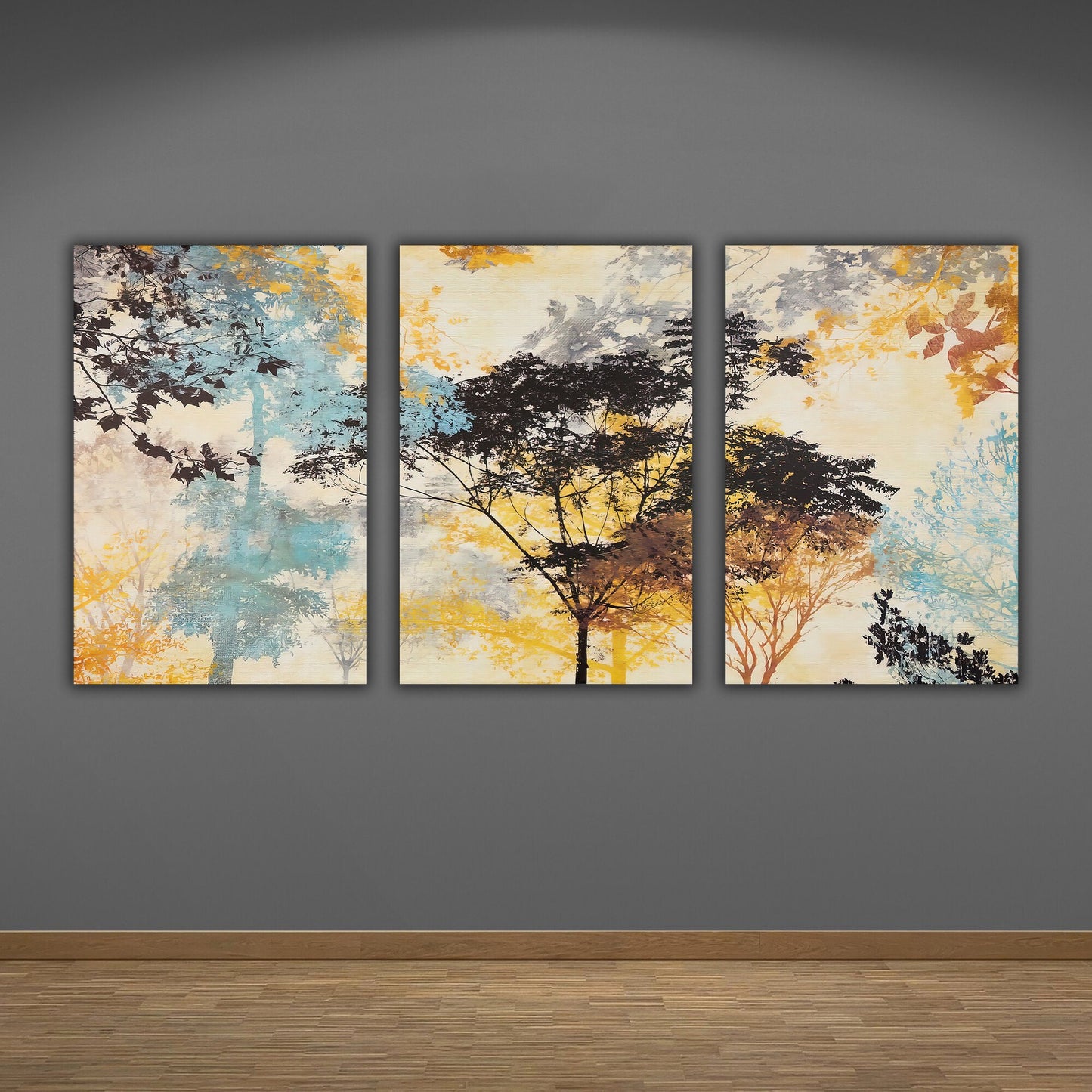 Abstract Tree Canvas Print, Autumn Tree, Tree Canvas Art, Yellow Tree Wall Decor, Wall Art For Home 3 Piece Canvas
