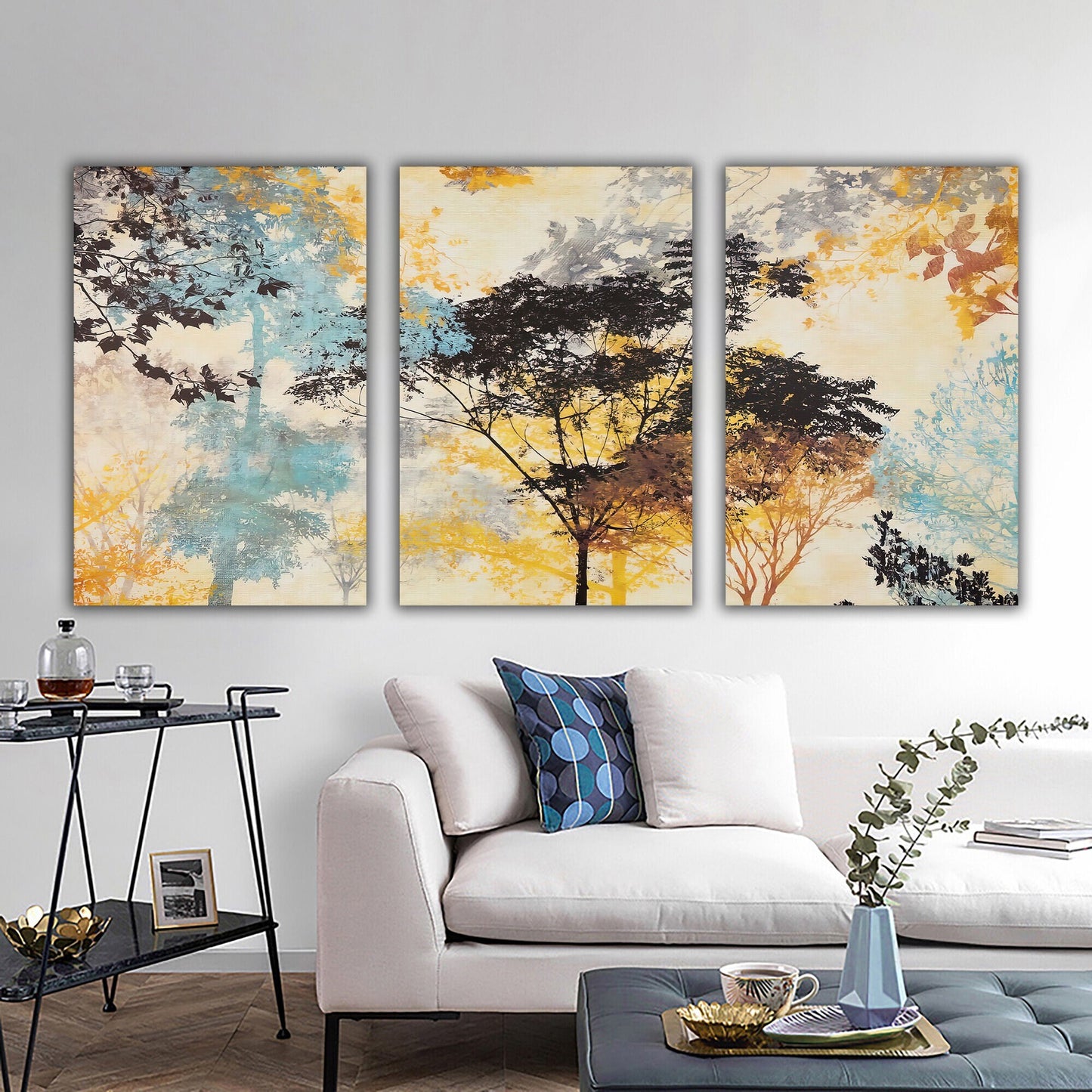 Abstract Tree Canvas Print, Autumn Tree, Tree Canvas Art, Yellow Tree Wall Decor, Wall Art For Home 3 Piece Canvas