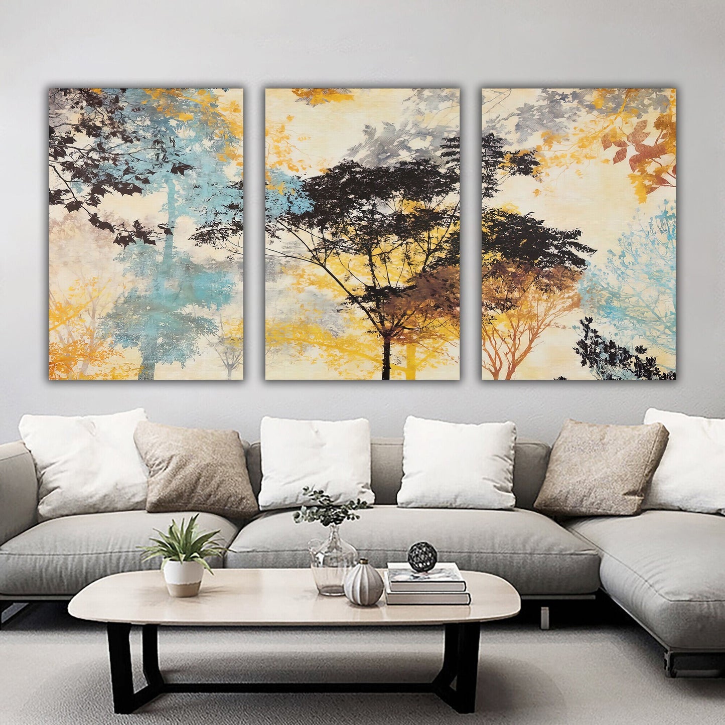 Abstract Tree Canvas Print, Autumn Tree, Tree Canvas Art, Yellow Tree Wall Decor, Wall Art For Home 3 Piece Canvas
