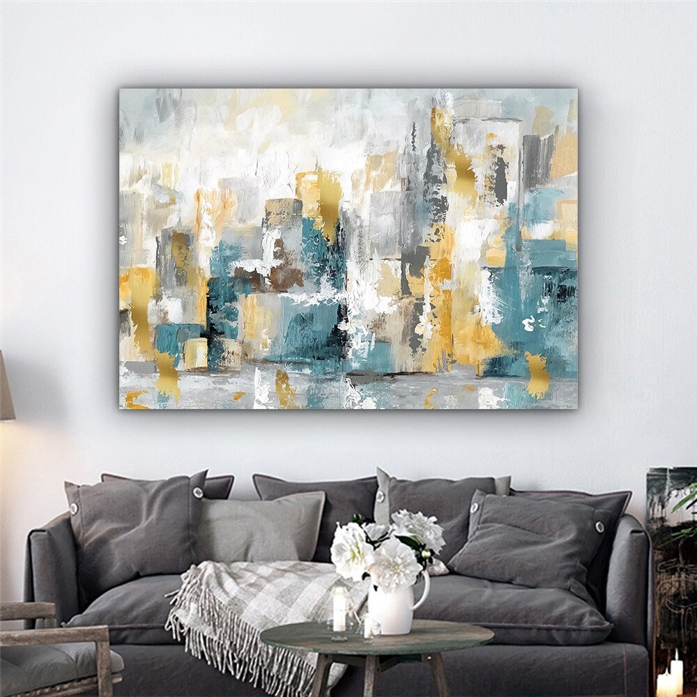 a living room filled with furniture and a painting on the wall