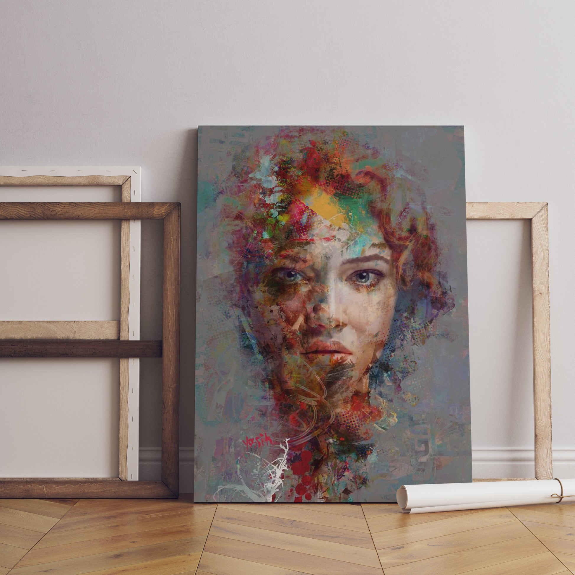 a painting of a woman&#39;s face on a wall