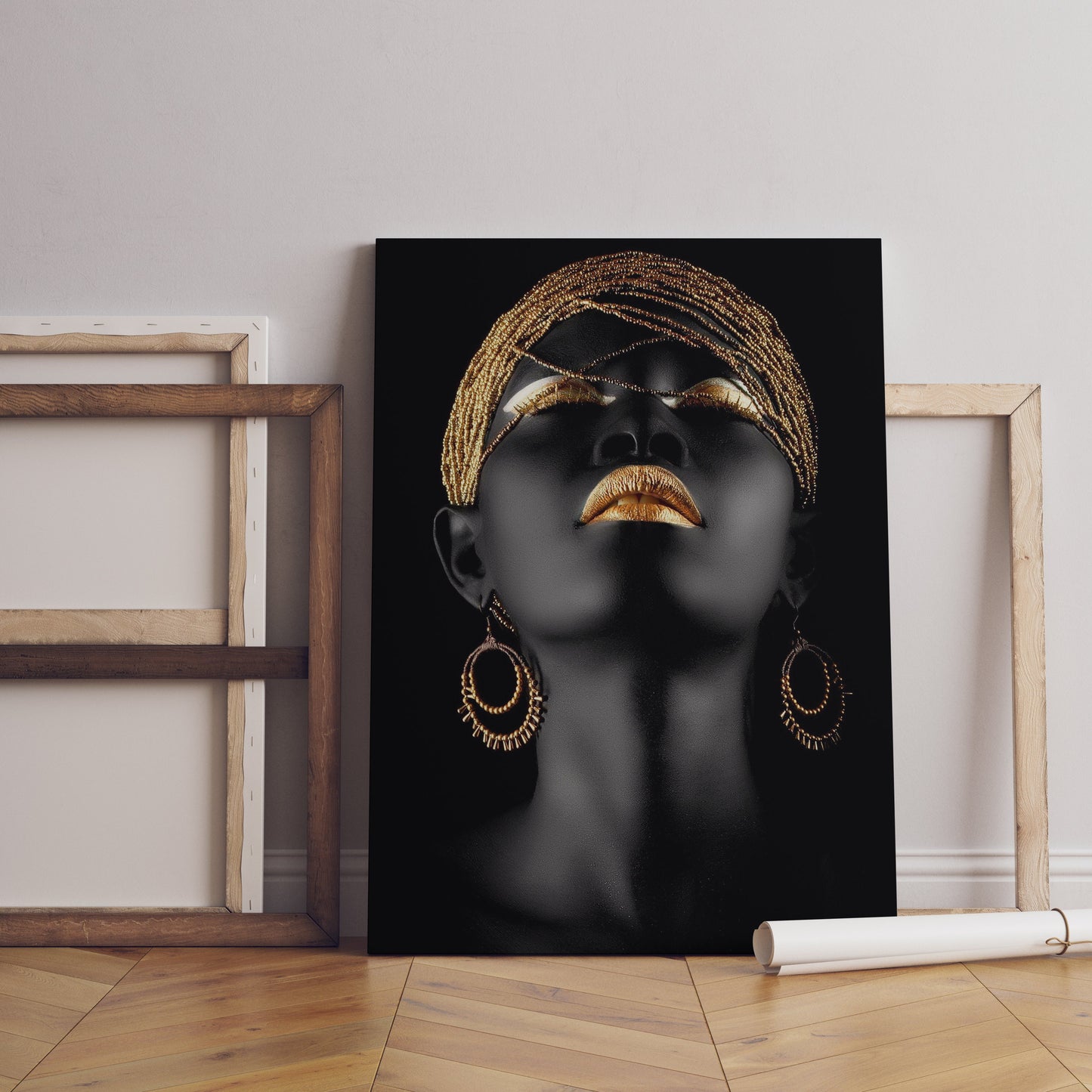 a painting of a woman&#39;s face on a black background