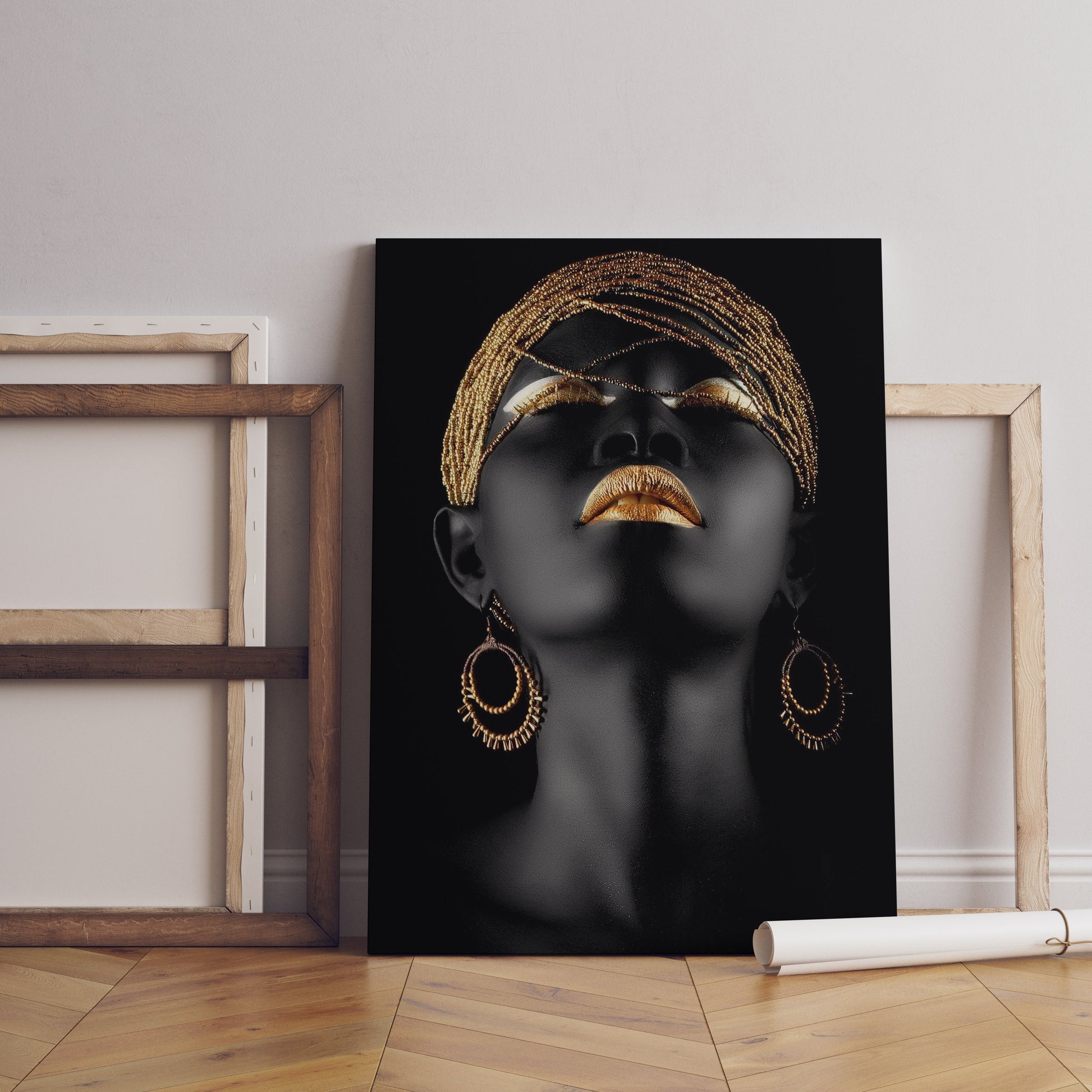 a painting of a woman&#39;s face on a black background