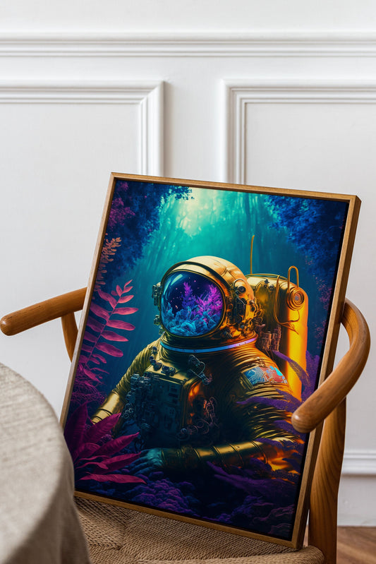 a painting of a man in a space suit sitting in a chair