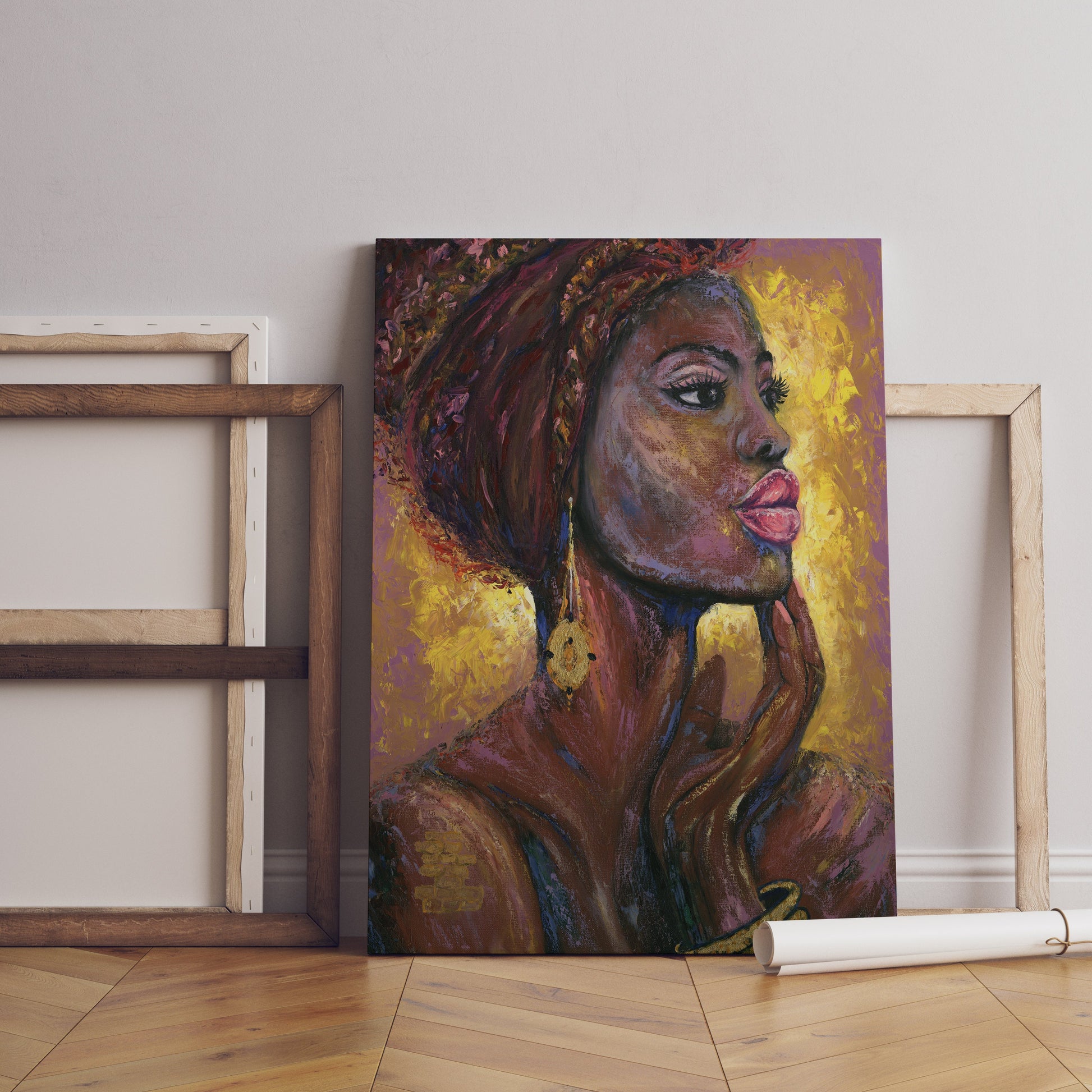a painting of a woman&#39;s face on a wall