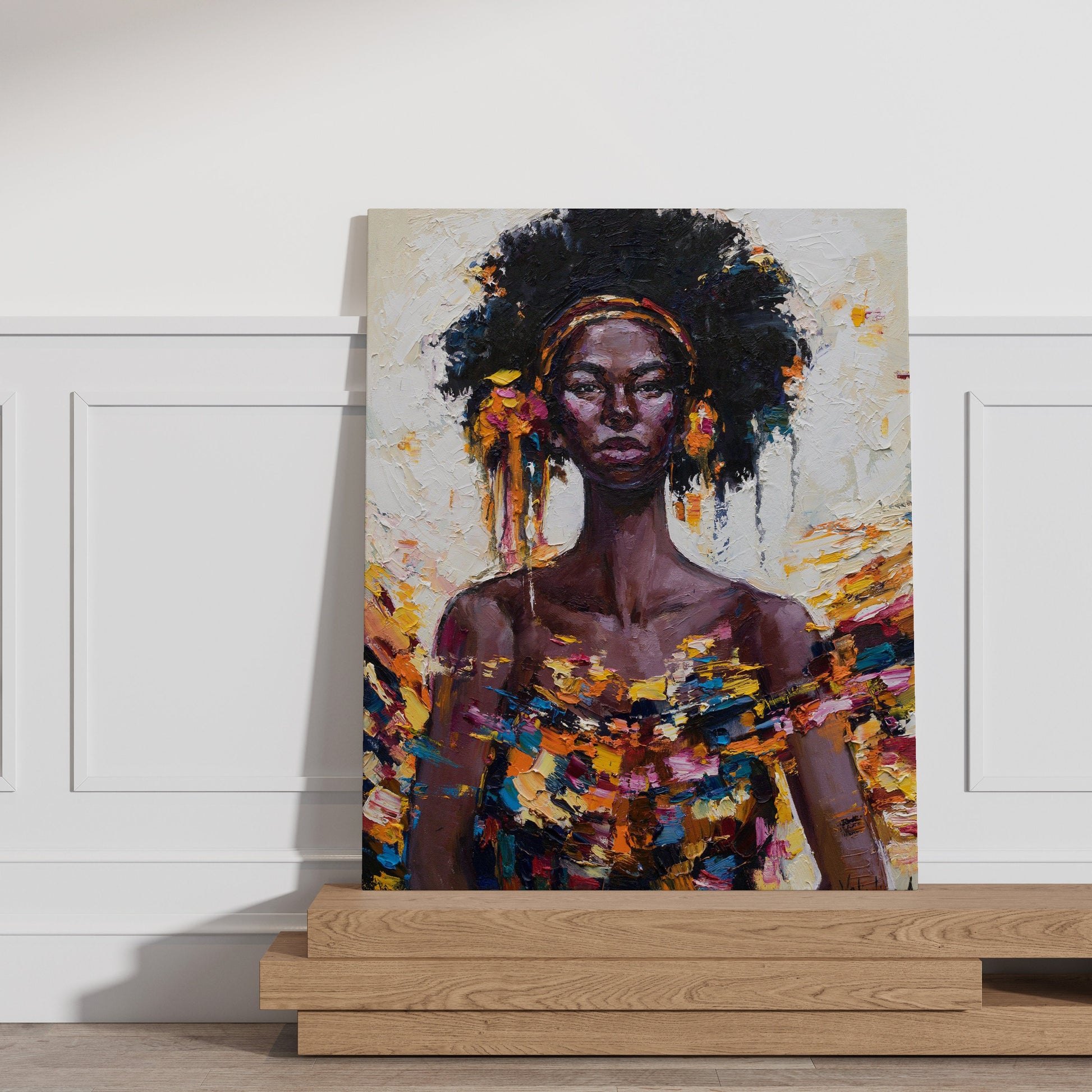 a painting of a woman with a headdress on