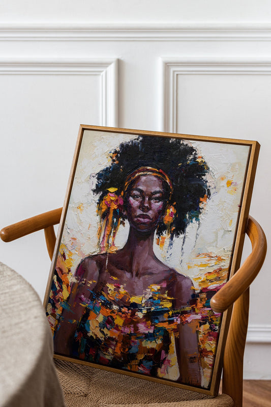 a painting of a woman in a chair