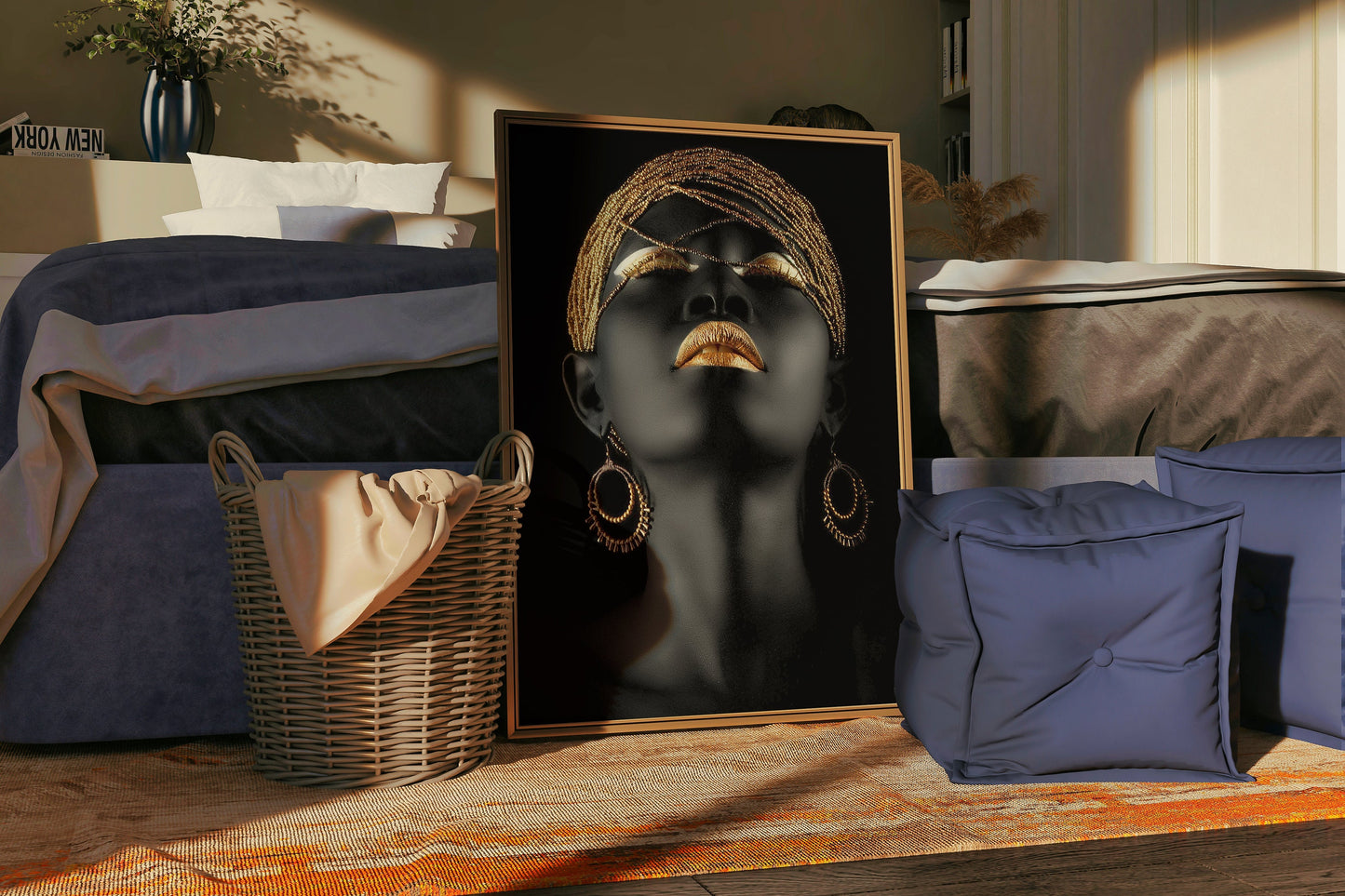 a picture of a woman&#39;s face in gold earrings