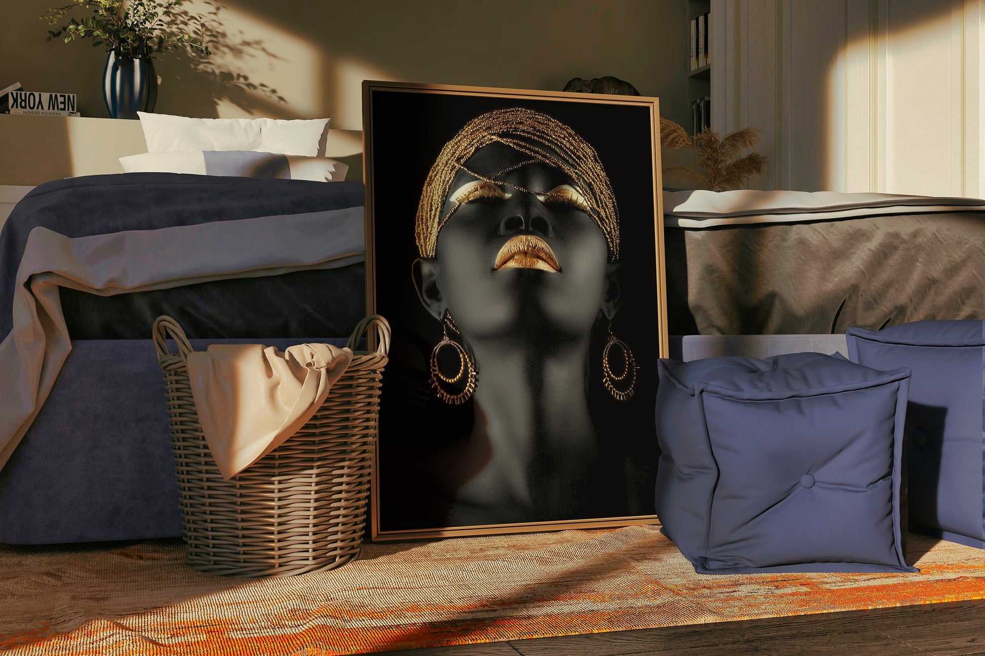 a picture of a woman&#39;s face in gold earrings