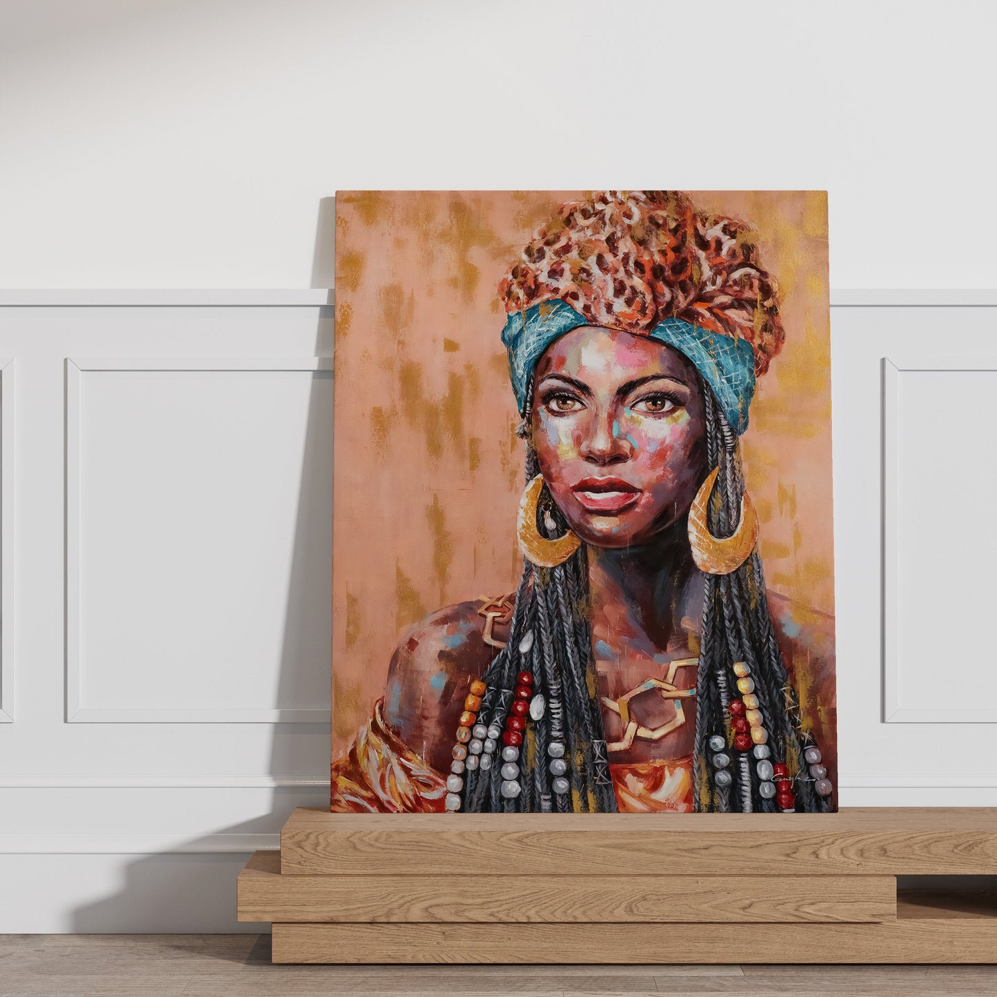 a painting of a woman wearing a headdress